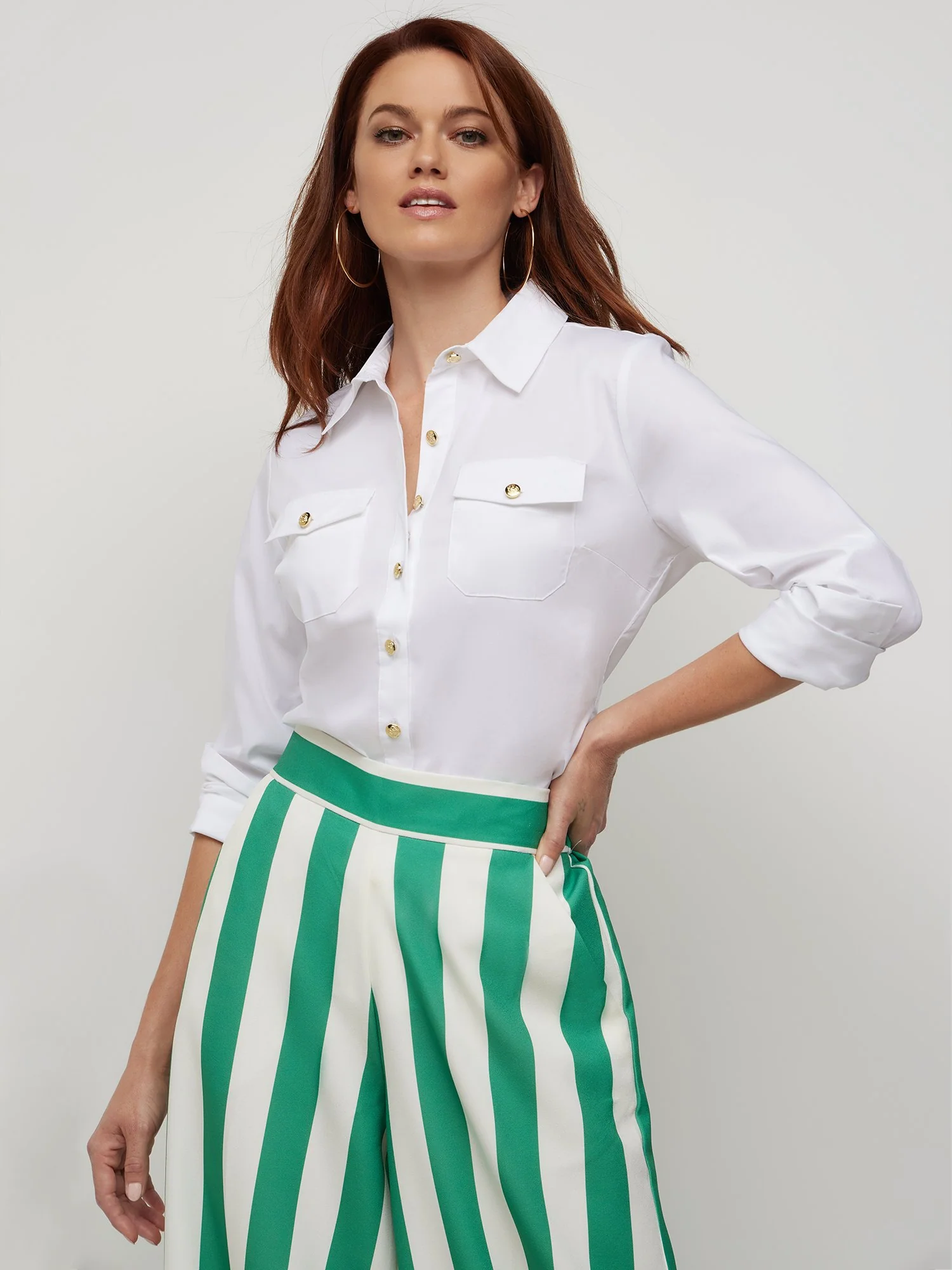 Petite Two-Pocket Button-Front Secret Snap - NY&C Madison Shirt® - Image 3
