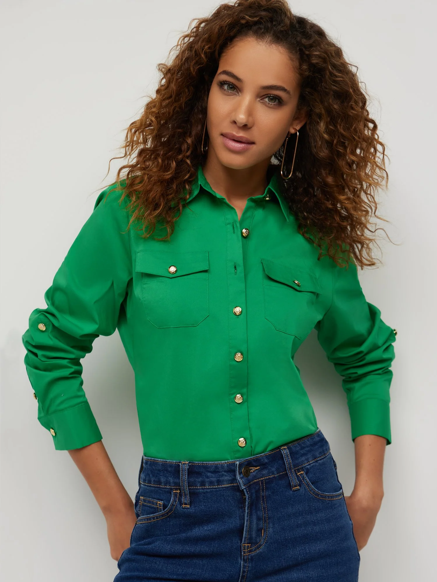Petite Two-Pocket Button-Front Secret Snap - NY&C Madison Shirt® - Image 6