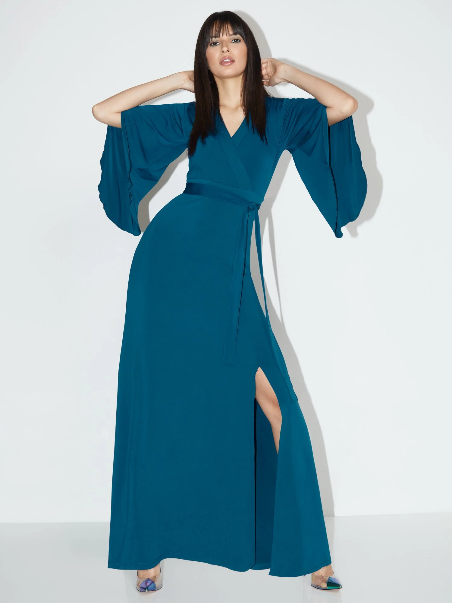 Petite V-Neck Bell-Sleeve Kimono Maxi Dress - NY&C Style System - Image 5