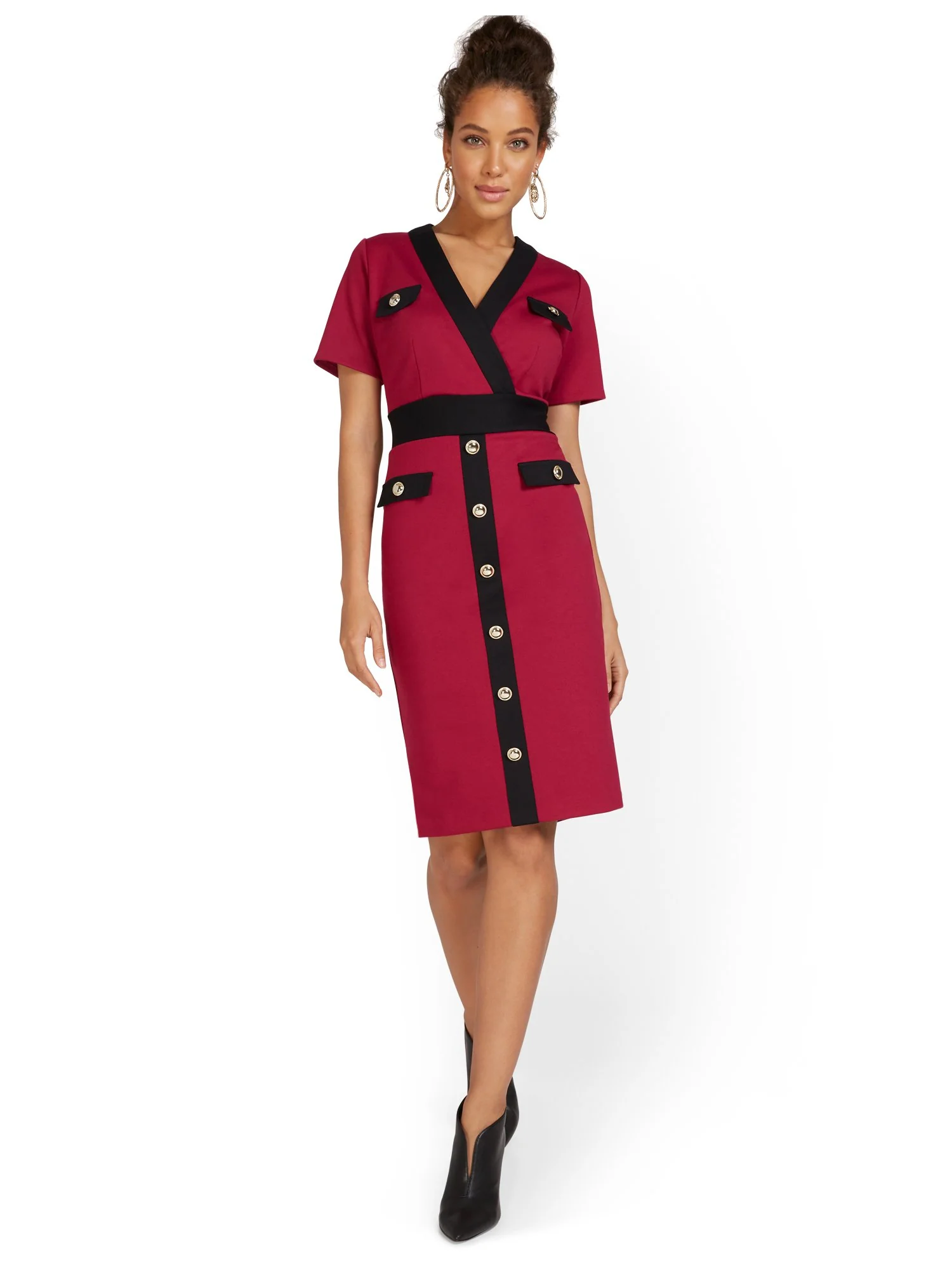 Petite V-Neck Colorblock Ponte Dress - Image 5