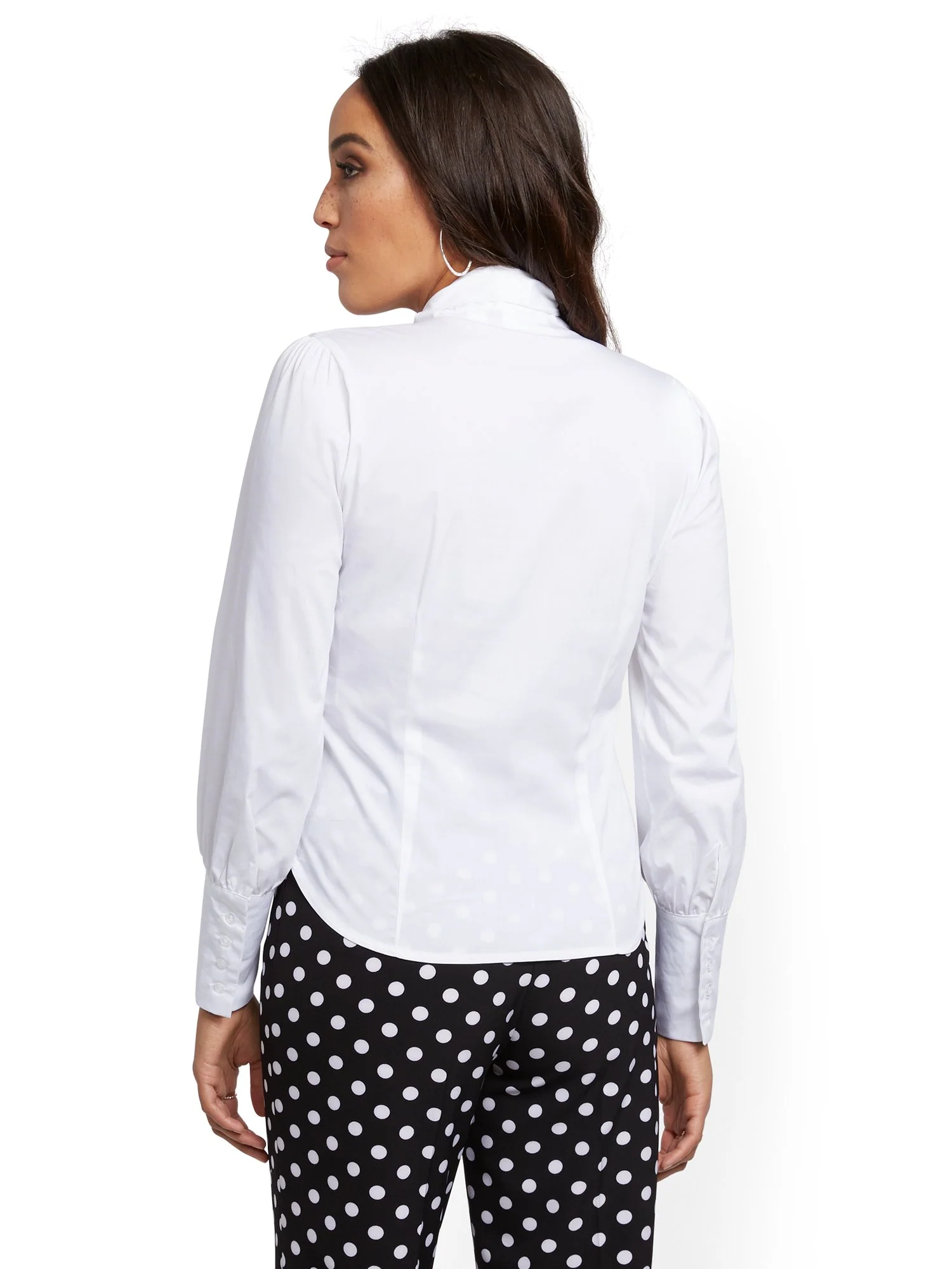 Petite White Poplin Ruffled Tie-Front Shirt - 7th Avenue - Image 3