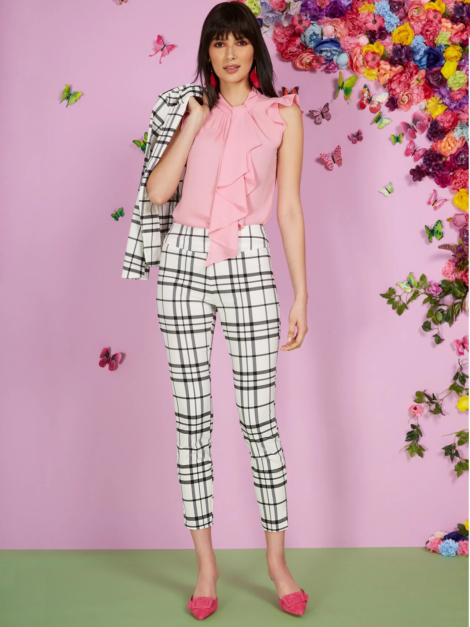 Petite Whitney High-Waisted Pull-On Slim-Leg Ankle Pant - Black & White Plaid - Image 2