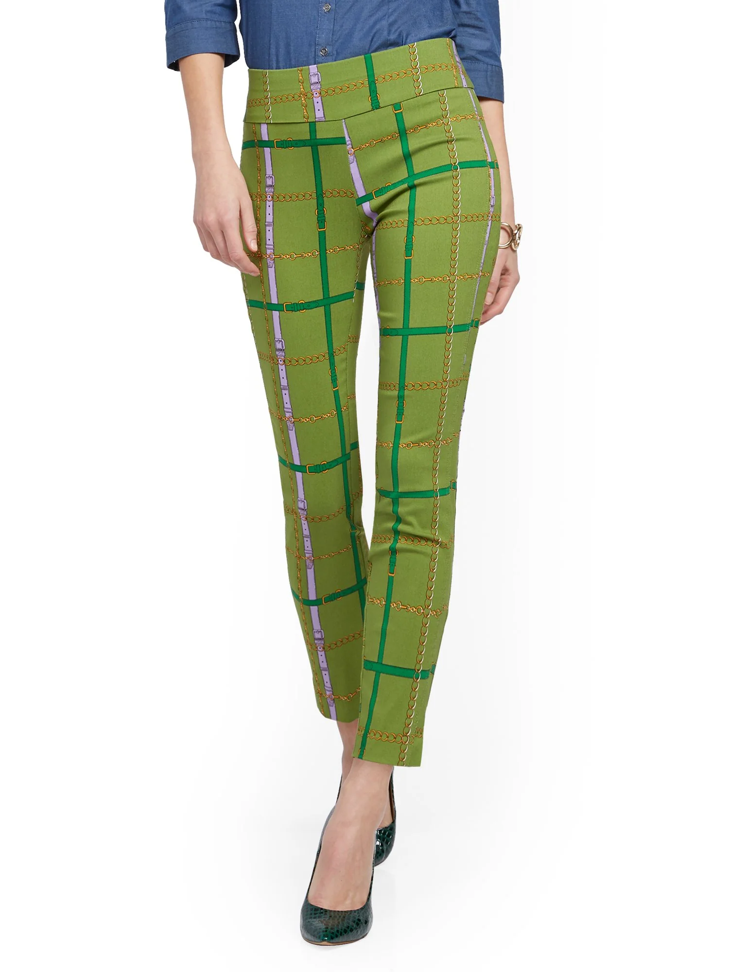 Petite Whitney High-Waisted Pull-On Slim-Leg Ankle Pant - Link Print