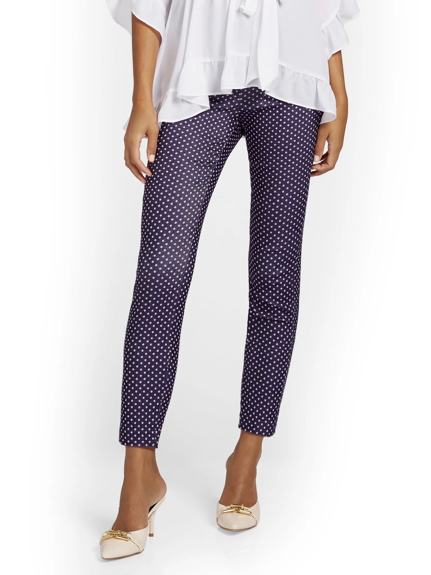 Petite Whitney High-Waisted Pull-On Slim-Leg Ankle Pant - Navy Dot Print - Image 2