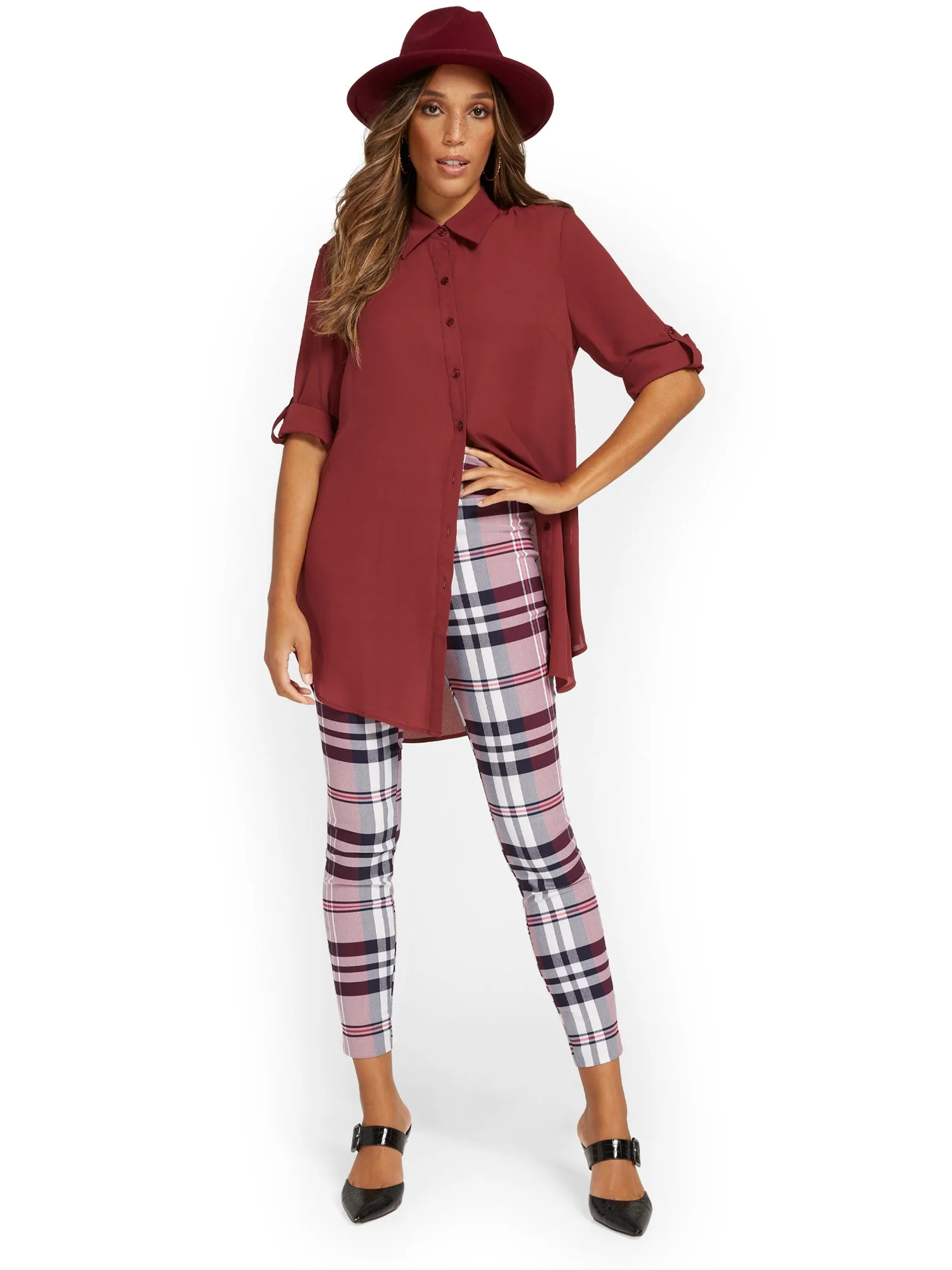 Petite Whitney High-Waisted Pull-On Slim-Leg Ankle Pant - Plaid - Image 4