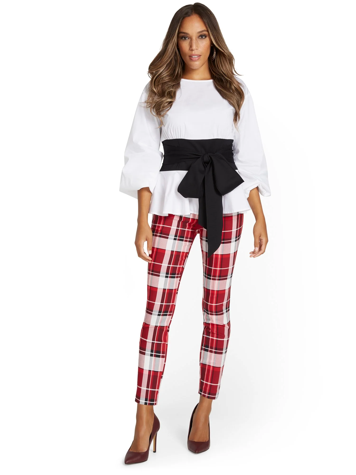 Petite Whitney High-Waisted Pull-On Slim-Leg Ankle Pant - Plaid - Image 9