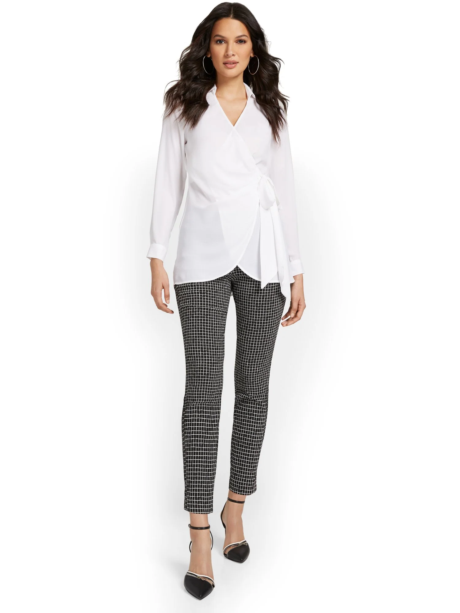 Petite Whitney High-Waisted Pull-On Slim-Leg Ankle Pant - Windowpane Print - Image 4