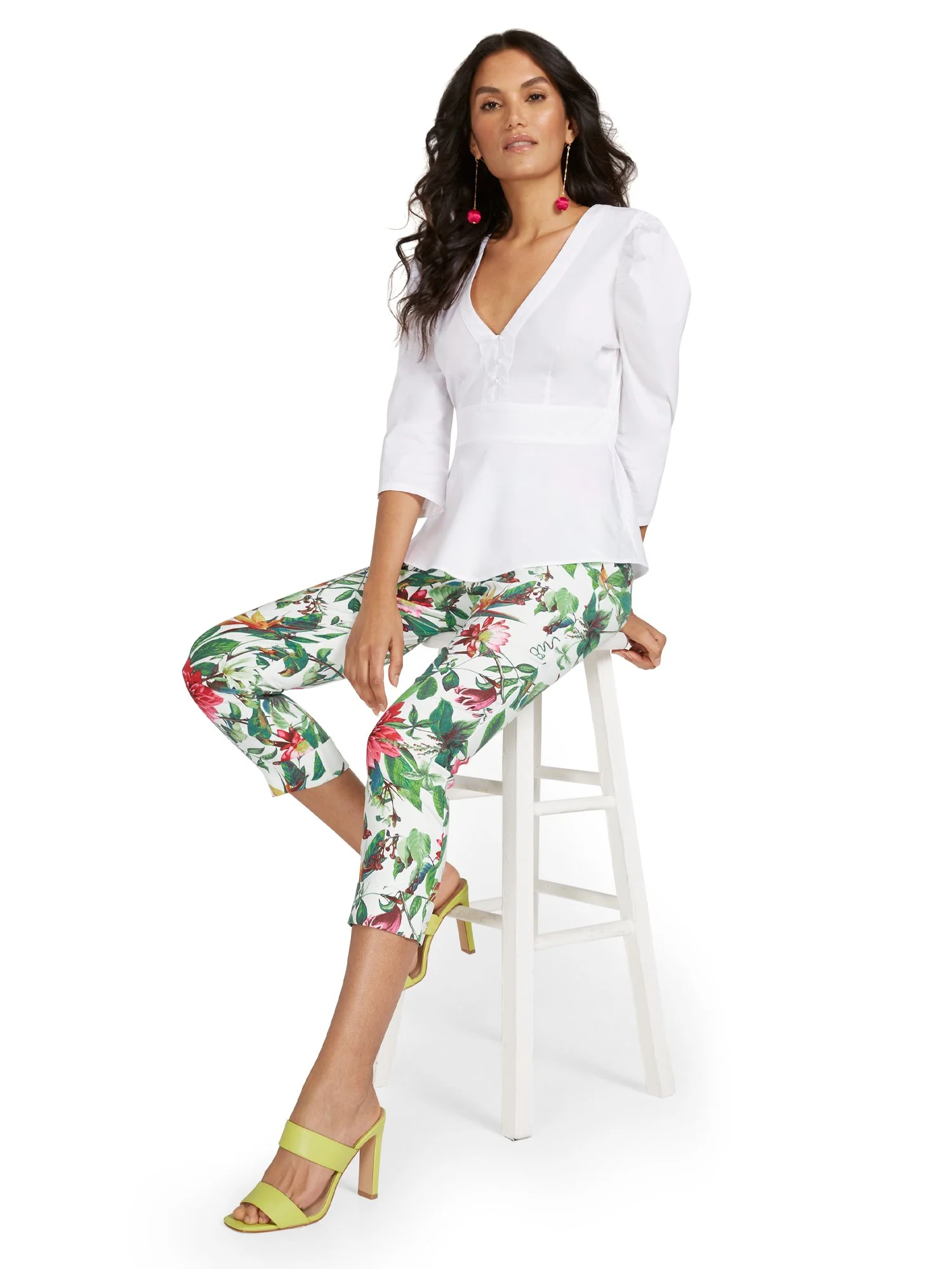 Petite Whitney High-Waisted Pull-On Slim-Leg Capri Pant - Botanical