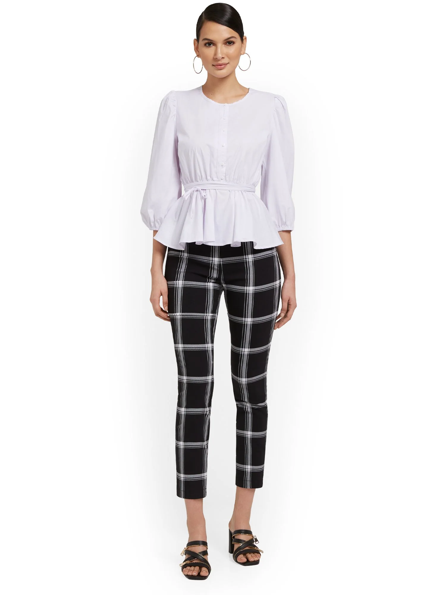 Petite Whitney High-Waisted Pull-On Slim-Leg Capri Pant - Check-Print - Image 5