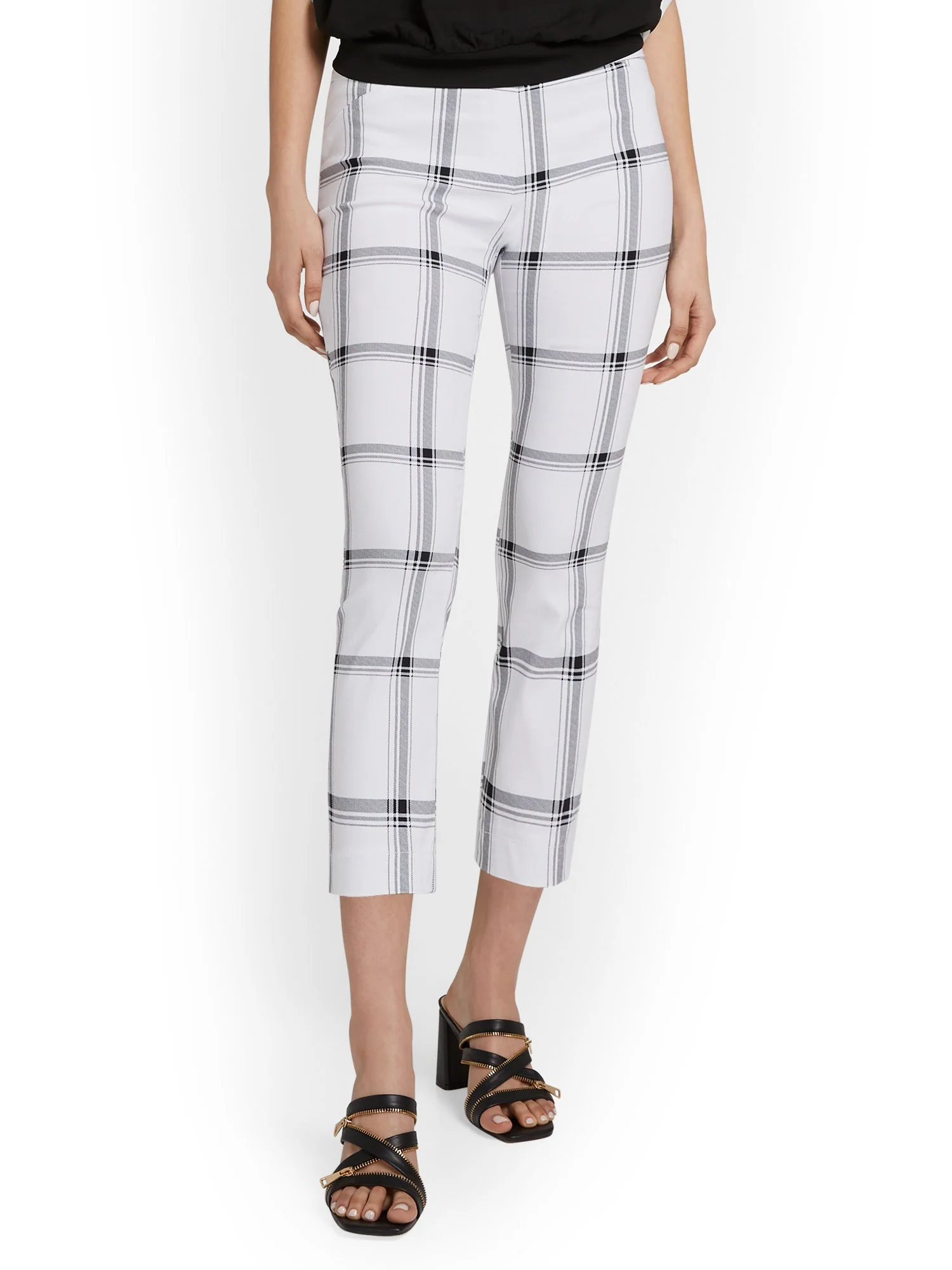 Petite Whitney High-Waisted Pull-On Slim-Leg Capri Pant - Check-Print - Image 8