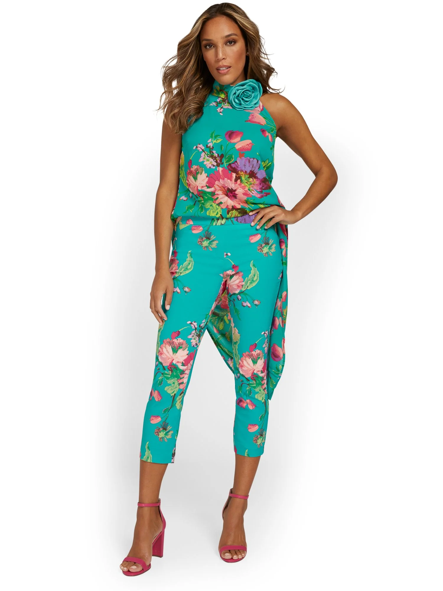 Petite Whitney High-Waisted Pull-On Slim-Leg Capri Pant - Floral-Print - Image 4