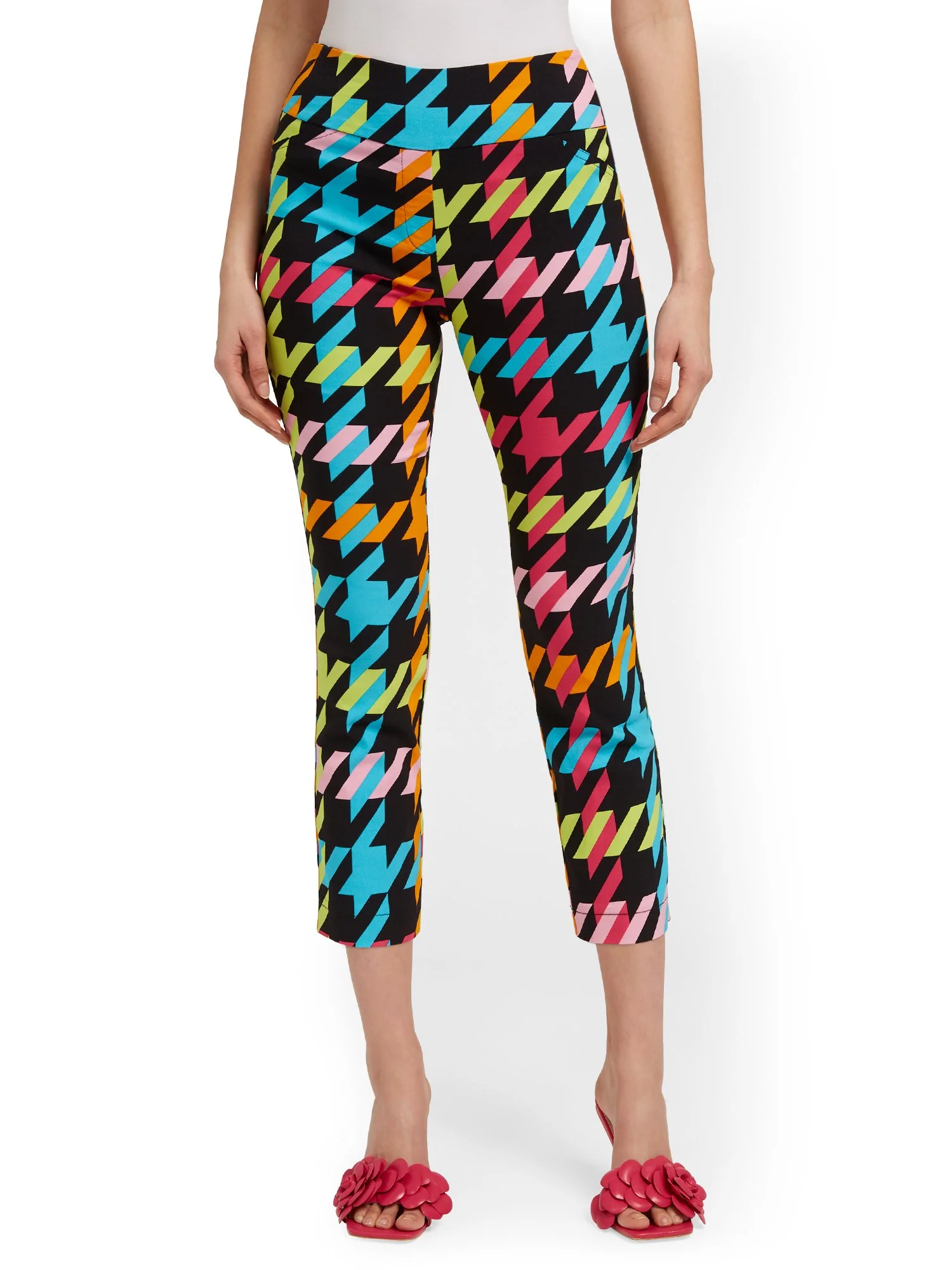 Petite Whitney High-Waisted Pull-On Slim-Leg Capri Pant - Houndstooth - Image 5