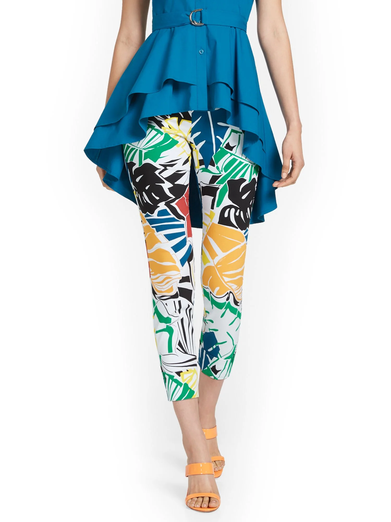 Petite Whitney High-Waisted Pull-On Slim-Leg Capri Pant - Palm-Print - Image 2