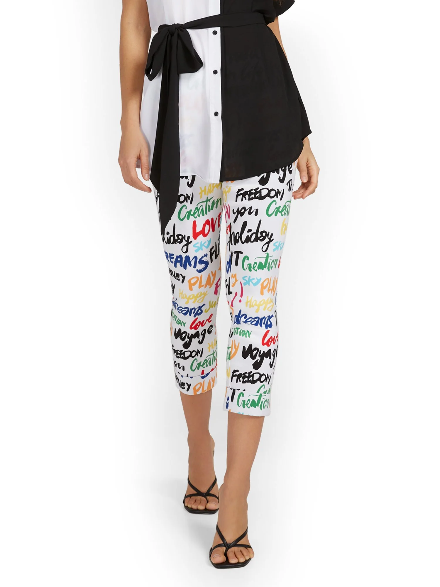 Petite Whitney High-Waisted Pull-On Slim-Leg Capri Pant - Script-Print - Image 2