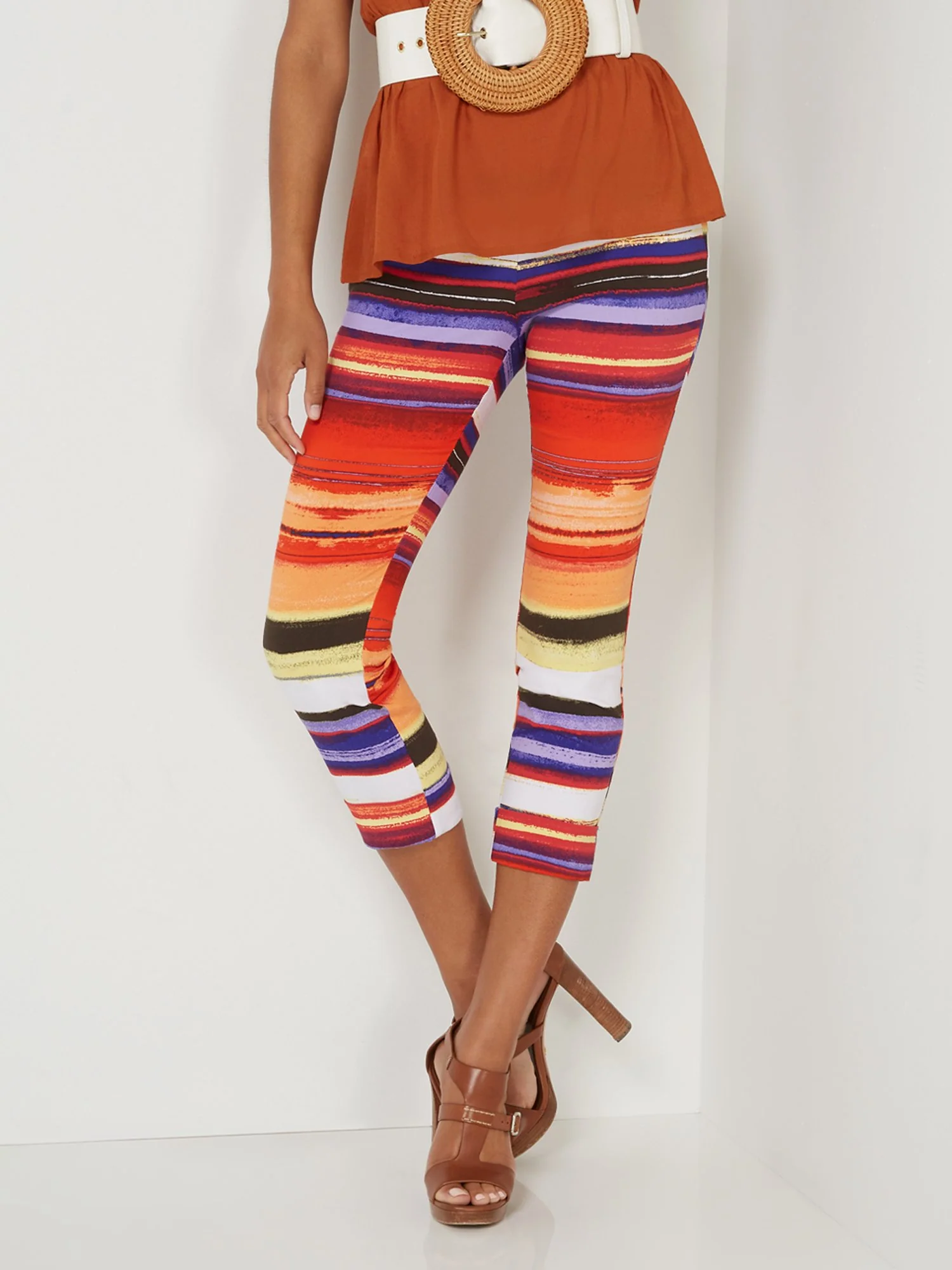 Petite Whitney High-Waisted Pull-On Slim-Leg Capri Pant - Stripe - Image 2