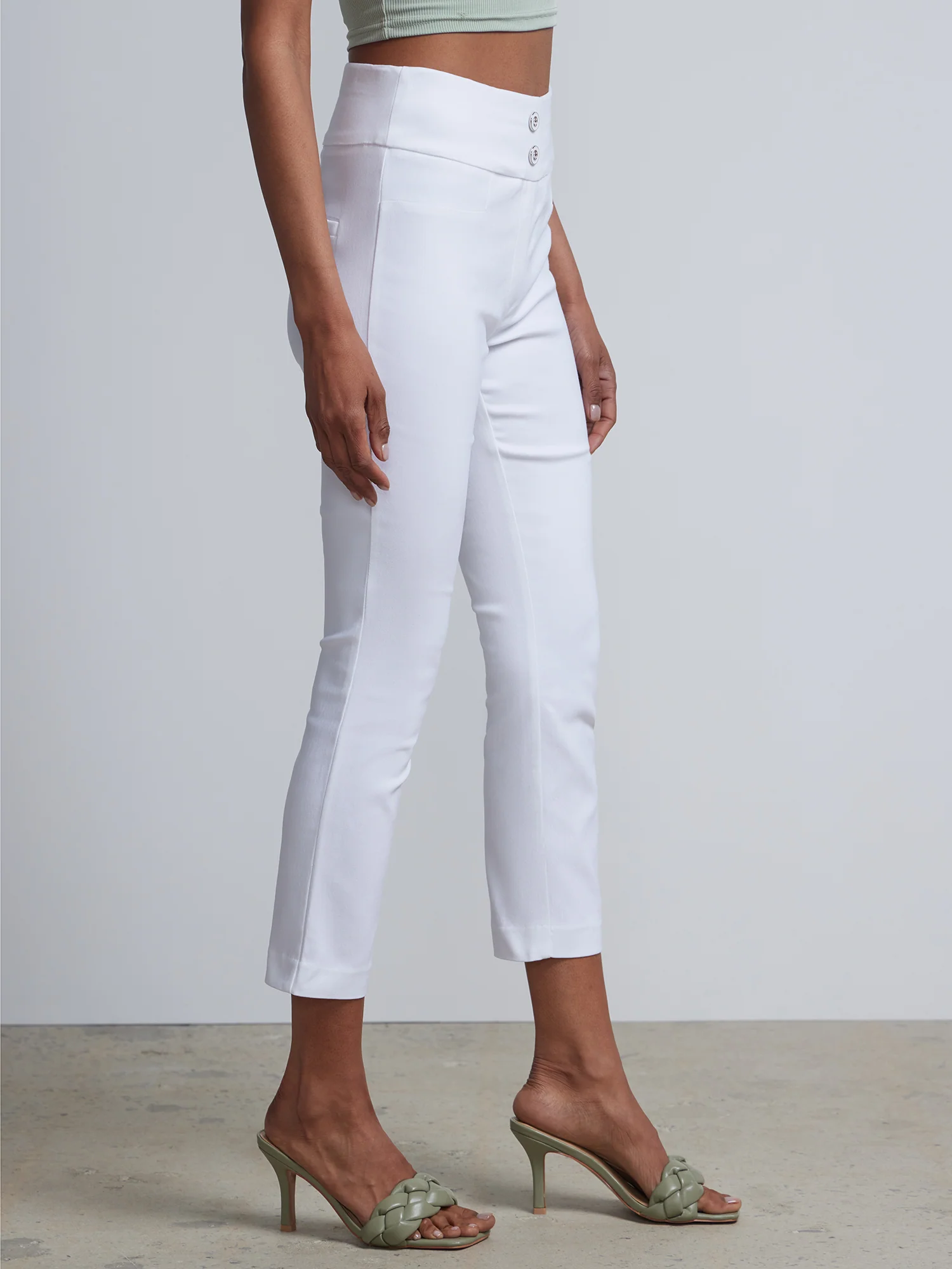 Petite Whitney High-Waisted Pull-On Slim-Leg Capri Pant - White - Image 2
