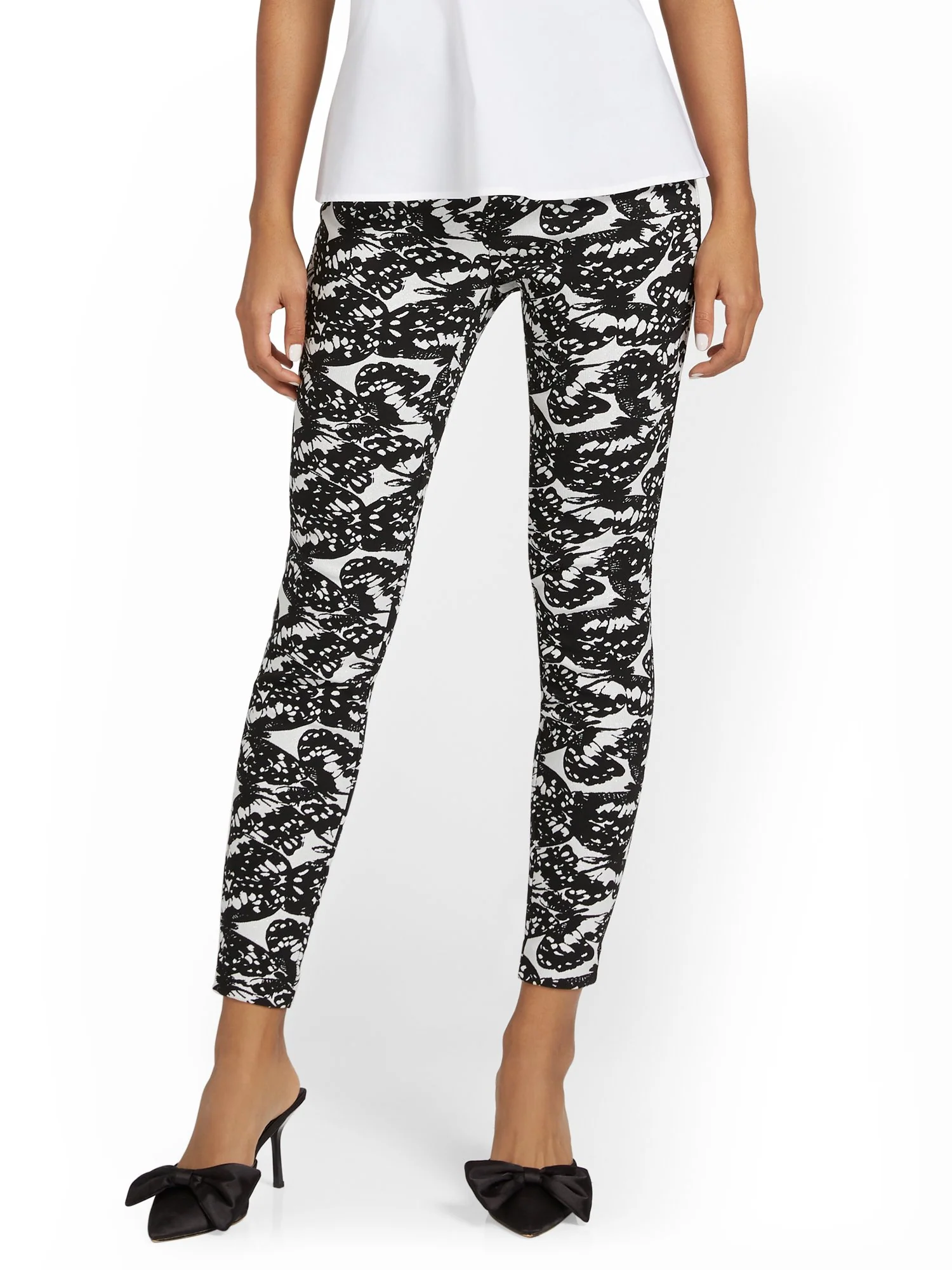 Petite Whitney High-Waisted Pull-On Slim-Leg Pant - Butterfly-Print