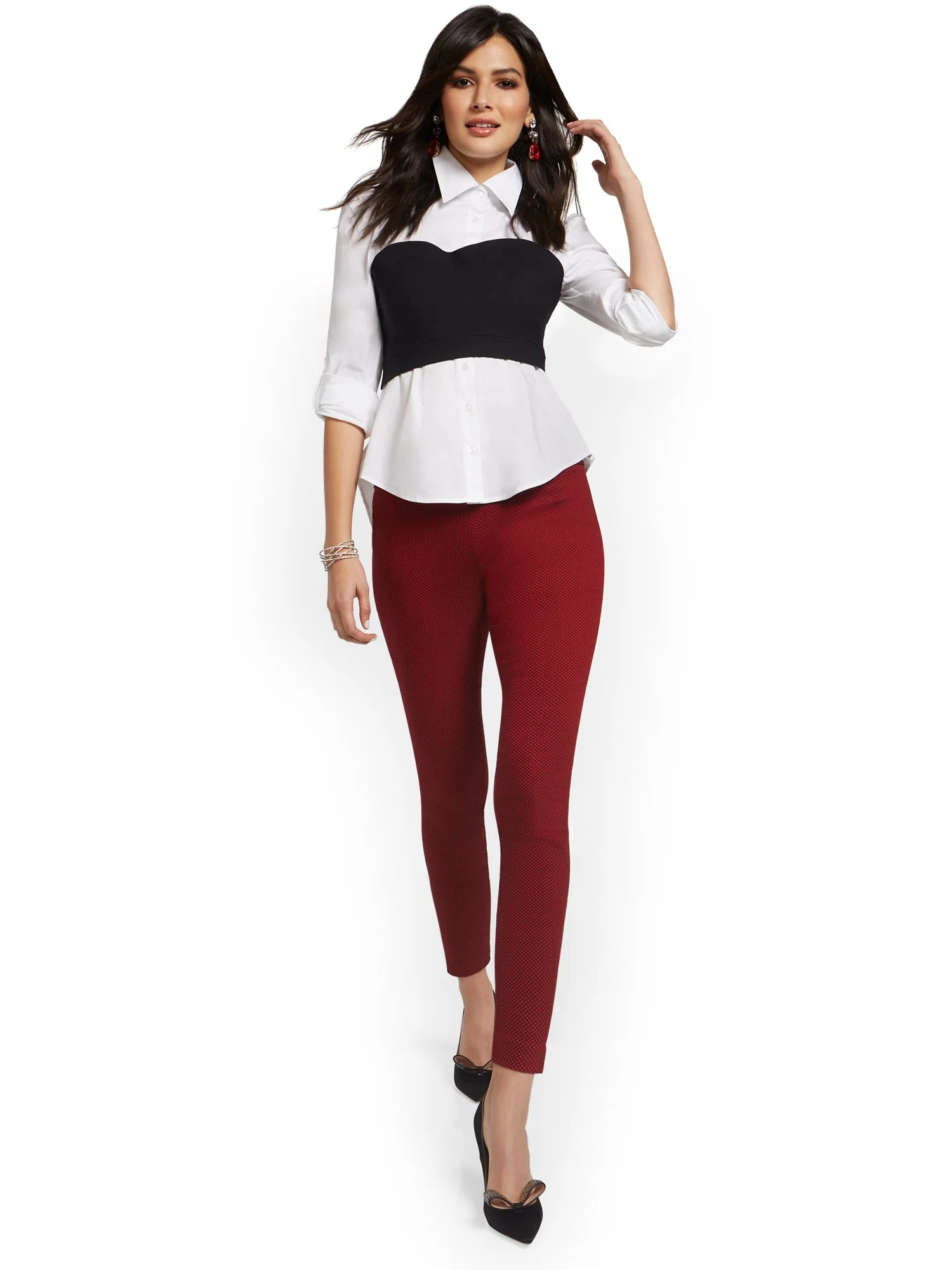 Petite Whitney High-Waisted Pull-On Slim-Leg Pant - Checkered - Image 4