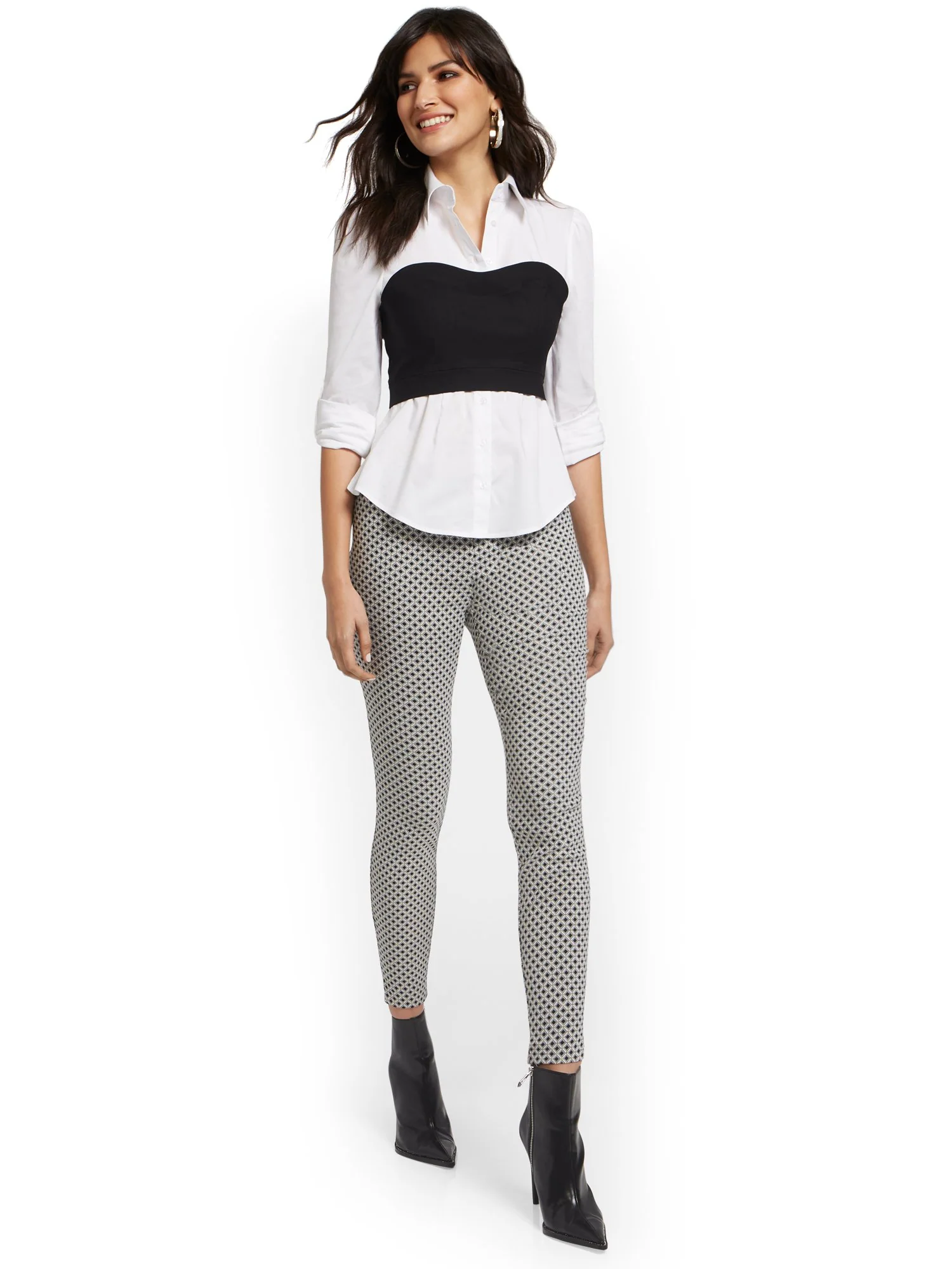 Petite Whitney High-Waisted Pull-On Slim-Leg Pant - Grid - Image 2