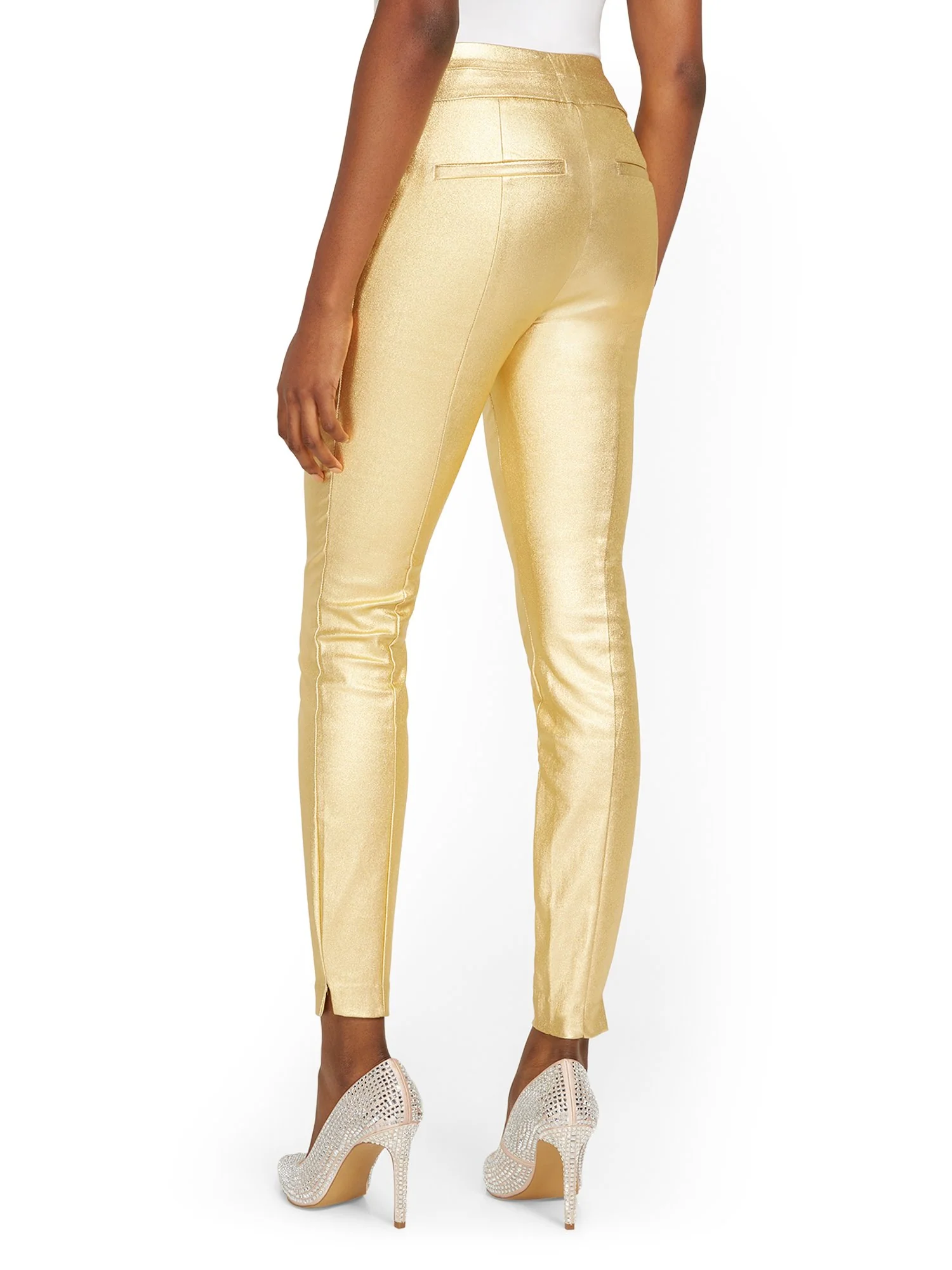 Petite Whitney High-Waisted Pull-On Slim-Leg Pant - Metallic Gold - Image 3