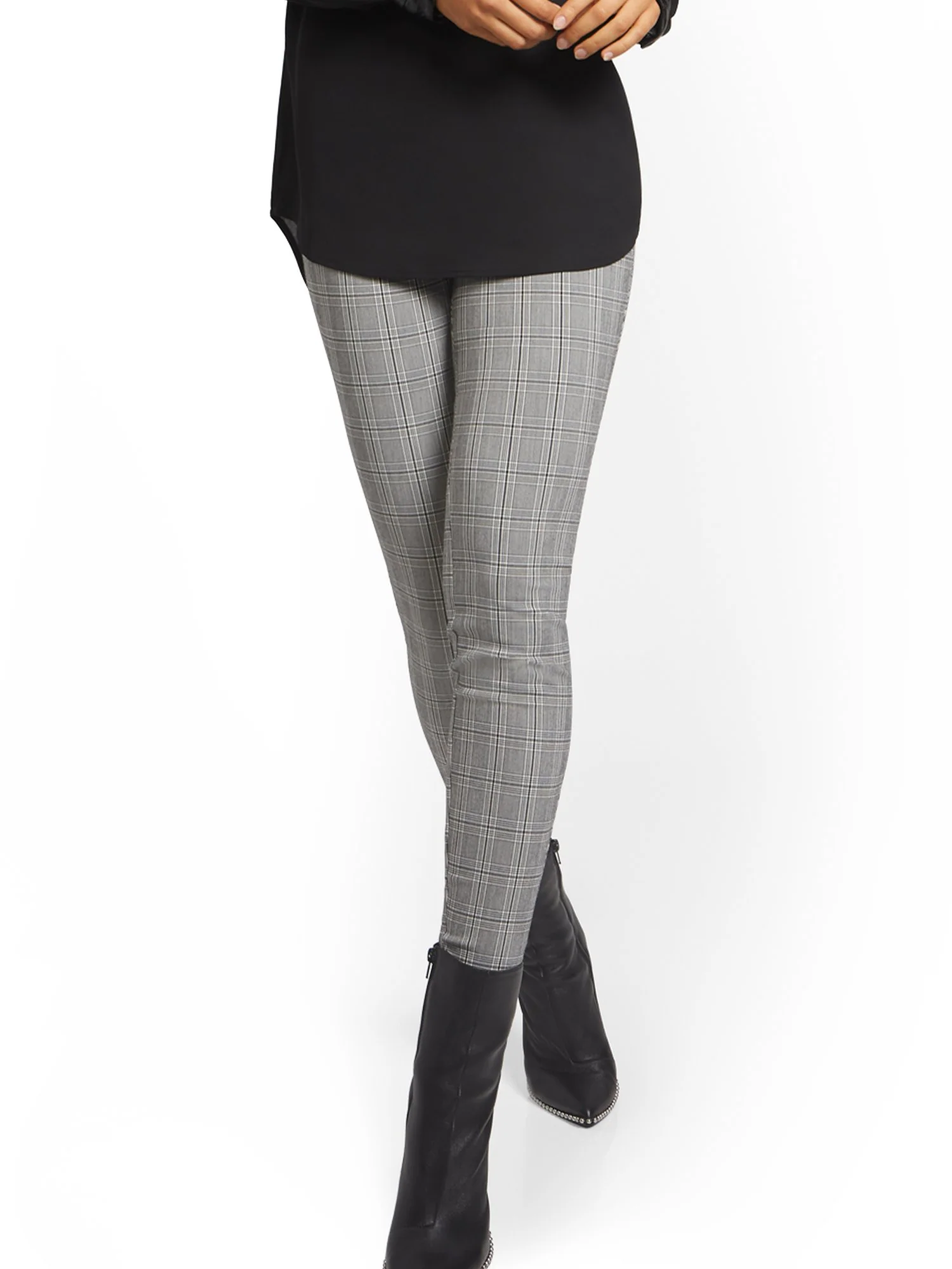 Petite Whitney High-Waisted Pull-On Slim-Leg Pant - Plaid
