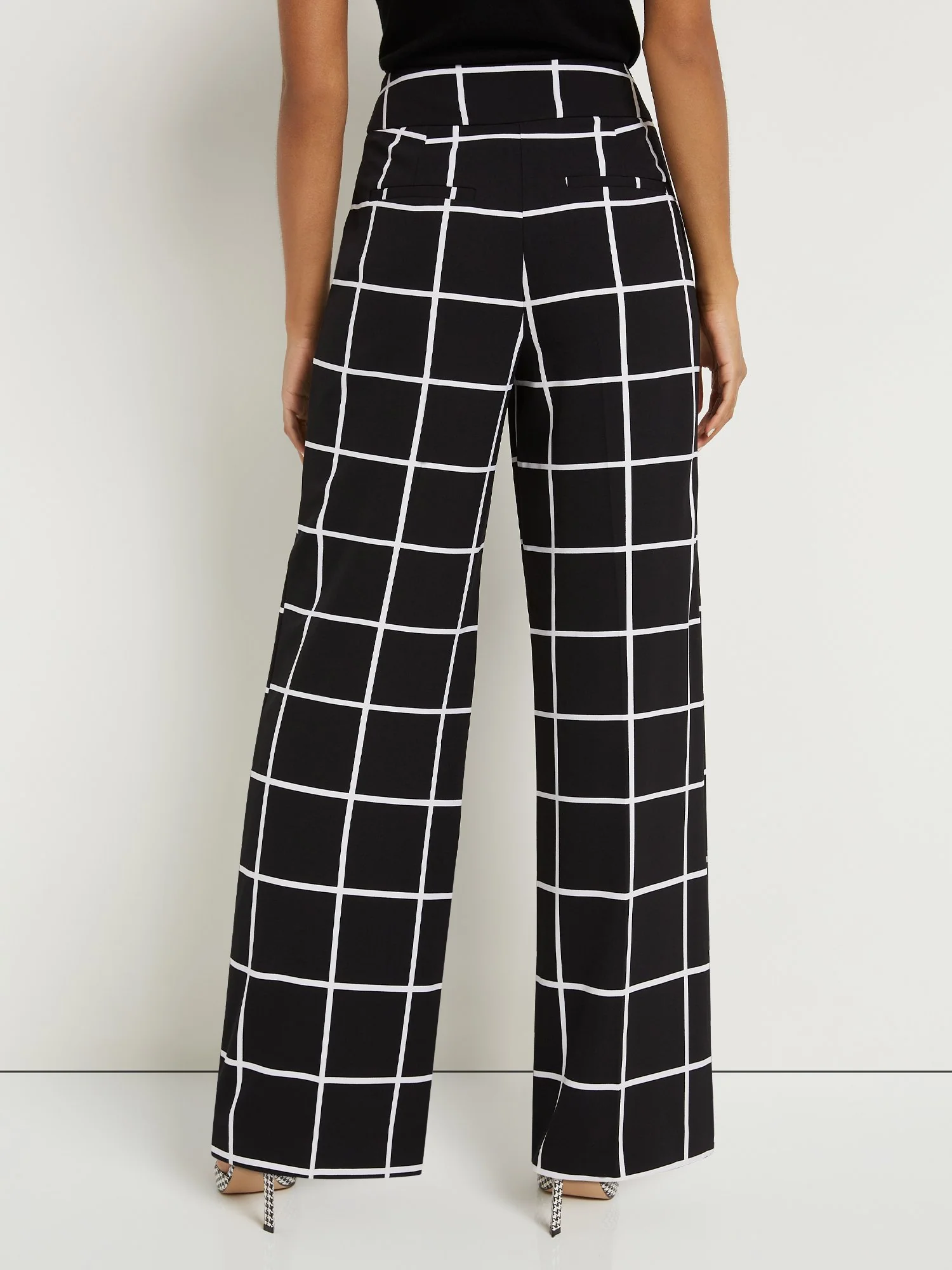 Petite Windowpane-Print Button-Tab Wide-Leg Pant - Image 3