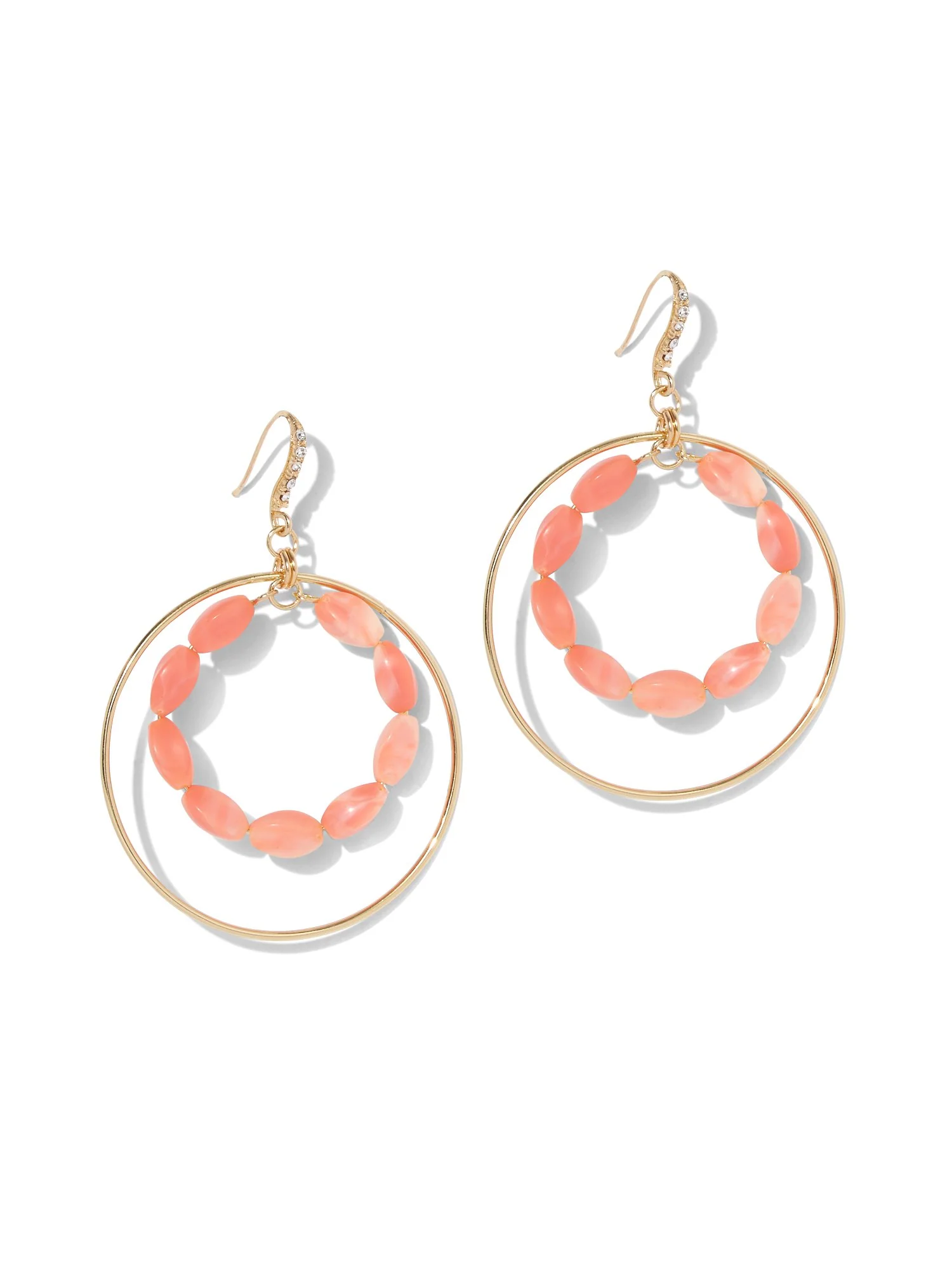 Pink Beaded Hoop Drop Earring