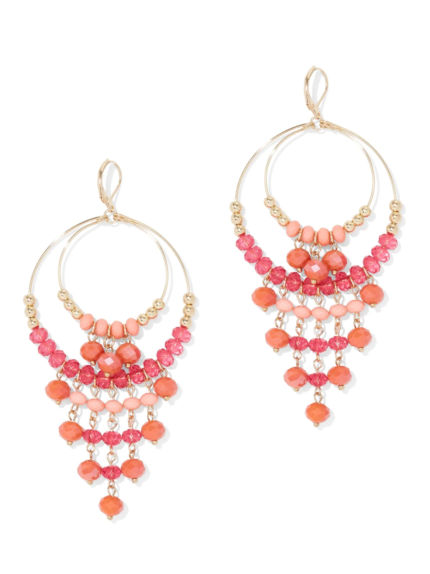 Pink Beaded Hoop Drop Earring