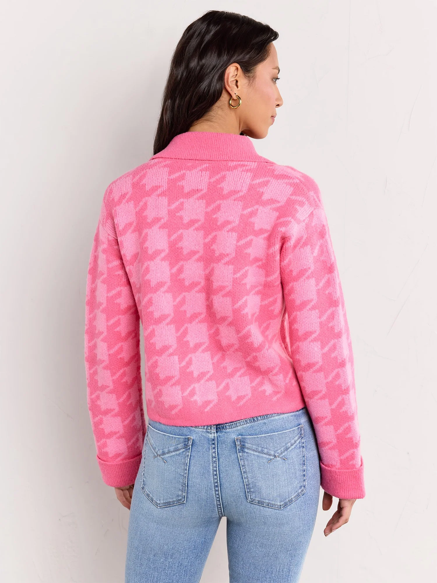 Pink Houndstooth Cropped Cardigan - English Factory - Image 4