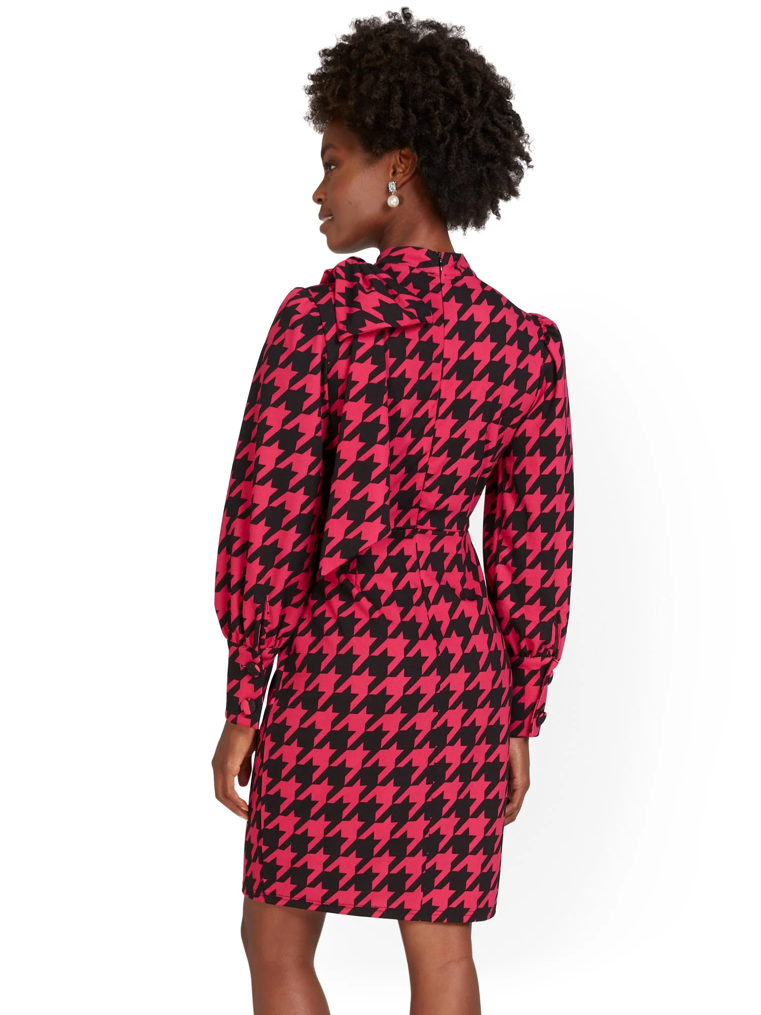Pink Houndstooth Fitted Dress - Image 3