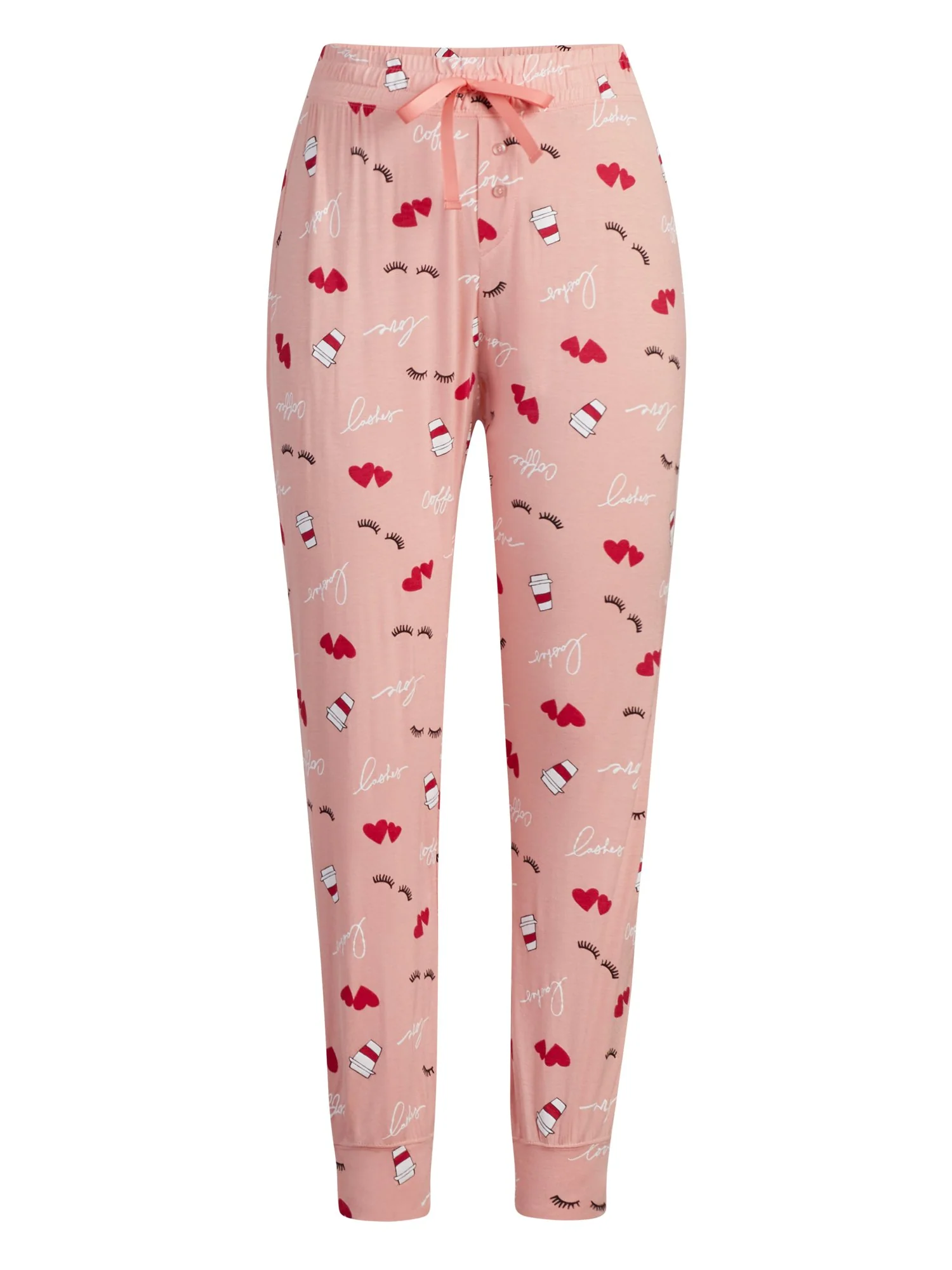 Pink 'Lashes Coffee Love' Jogger Pajama Pant - Image 2