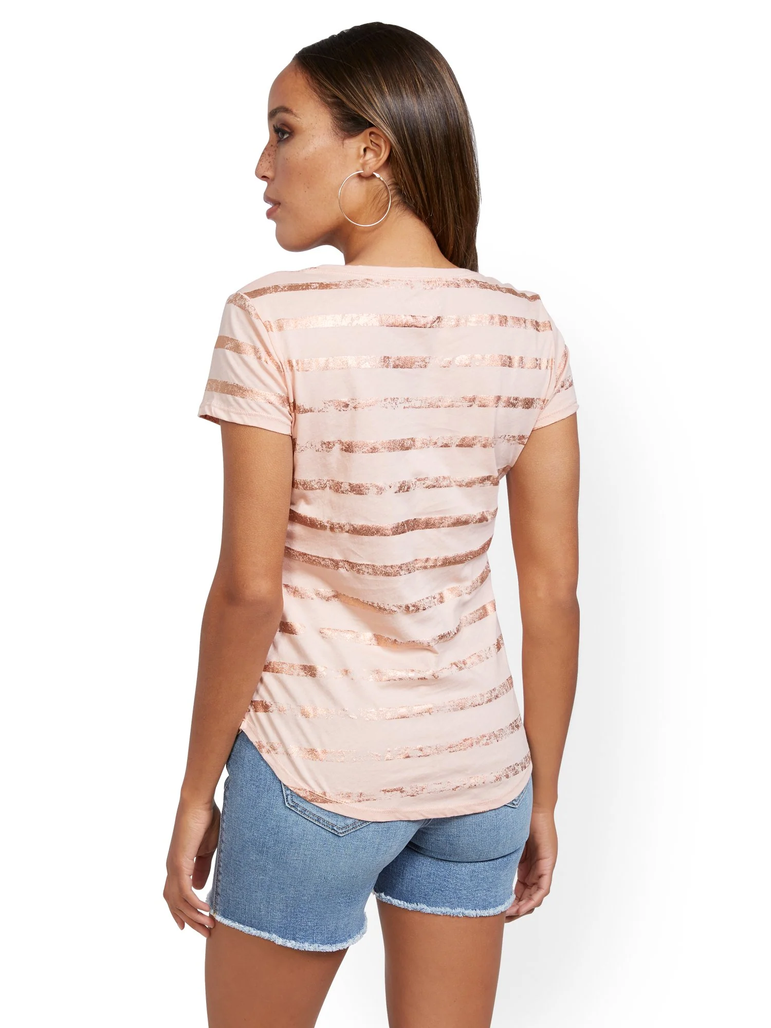 Pink Metallic-Foil Stripe Perfect Tee - Image 3
