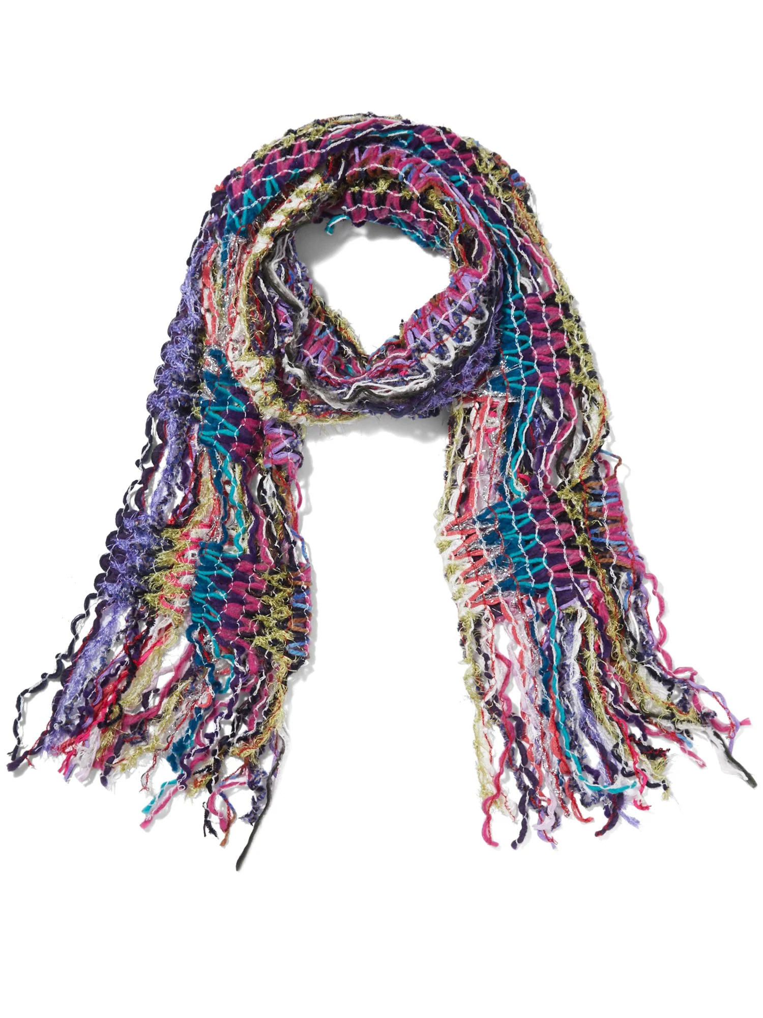 Pink Multi Yarn Fringe Scarf - Sweet Pea