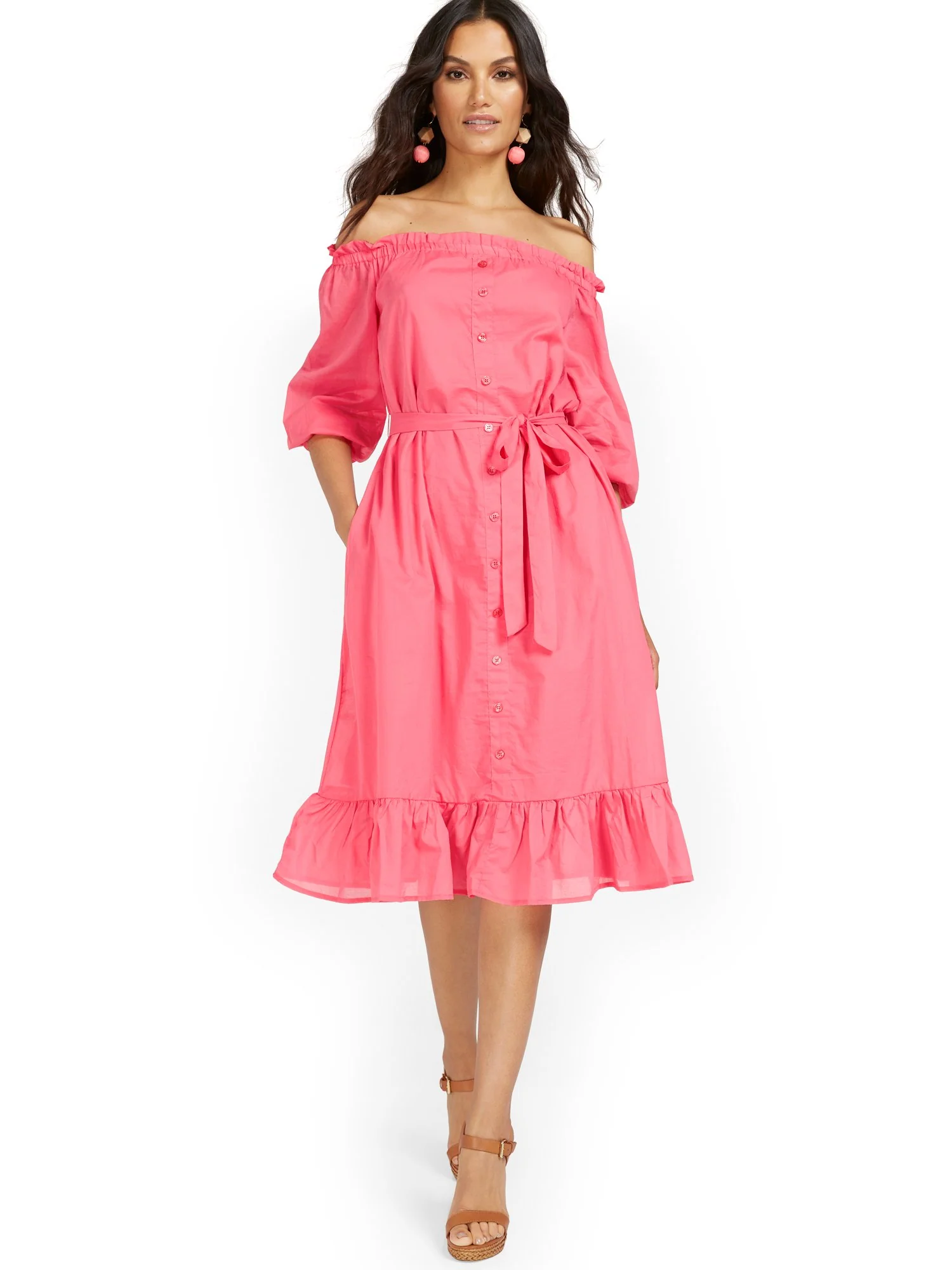 Pink Off-The-Shoulder Ruffle-Hem Dress - Image 2