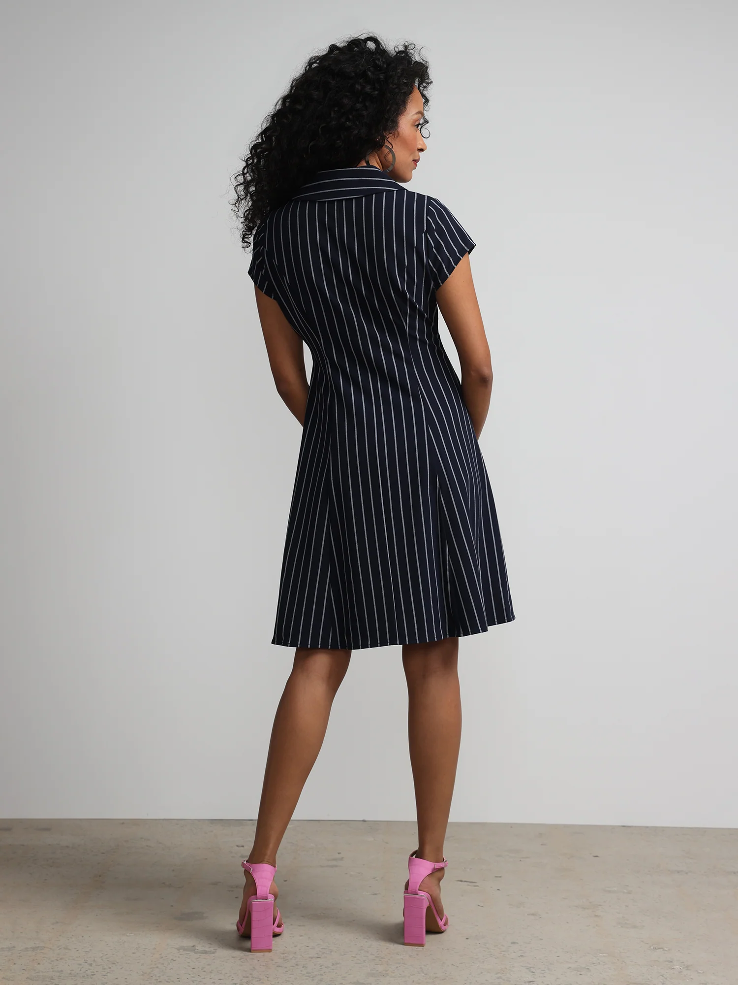 Pinstripe Button-Front Flare Dress - Image 3