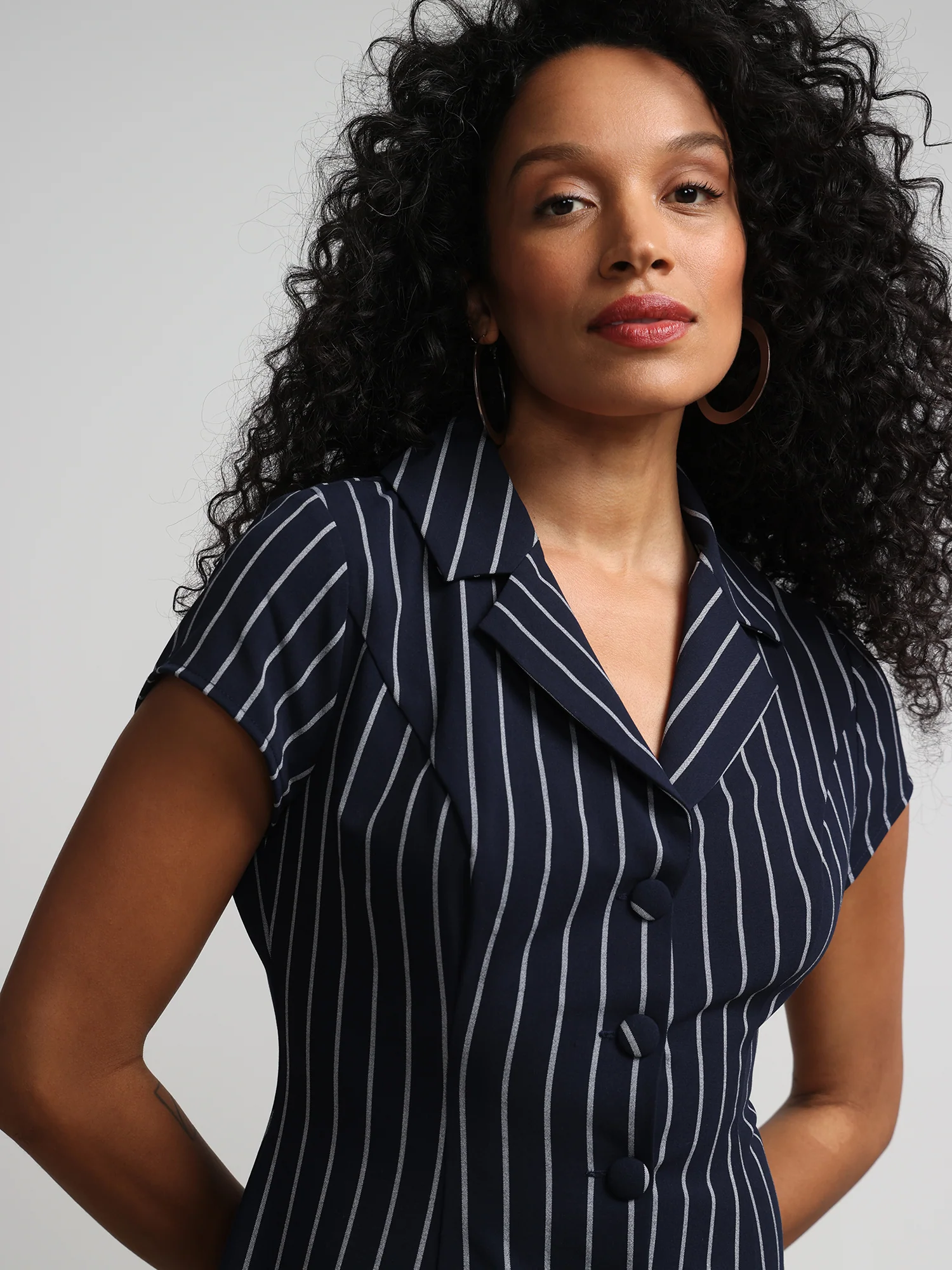 Pinstripe Button-Front Flare Dress - Image 4