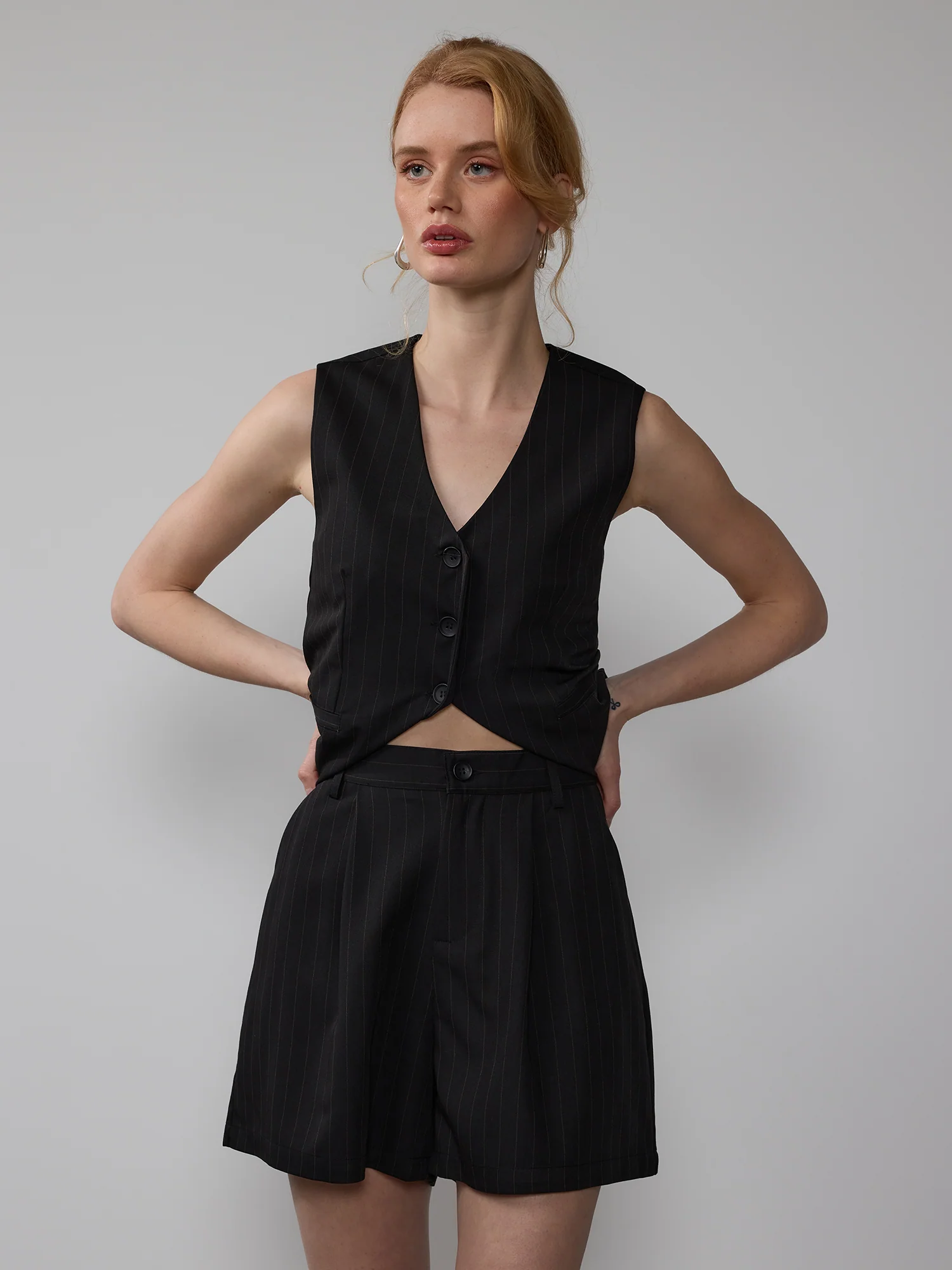 Pinstripe Pleated Shorts