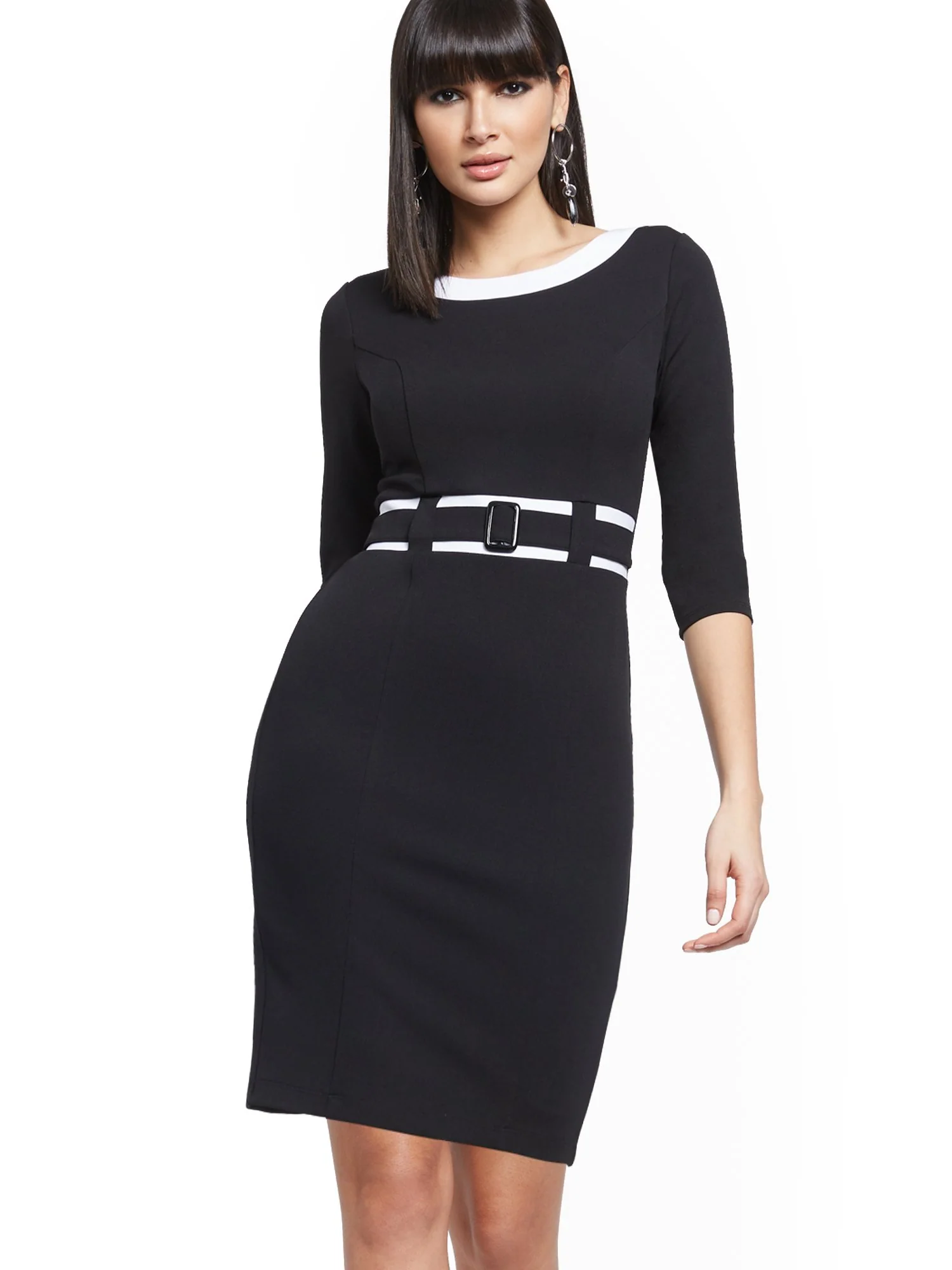 Piped Belted Sheath Dress - Magic Crepe® - Image 2