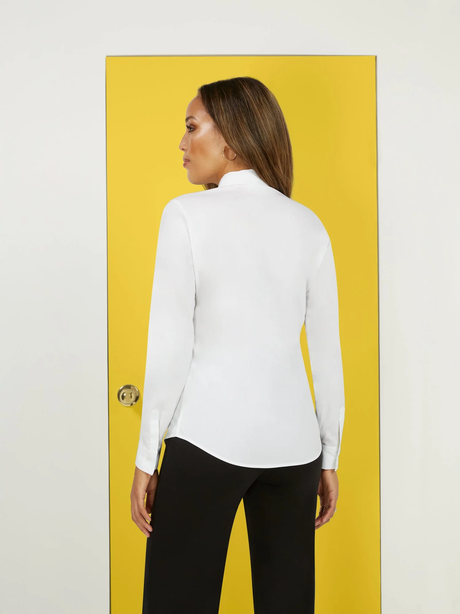 Piped Bow-Accent Poplin Shirt - 7th Avenue - Image 3