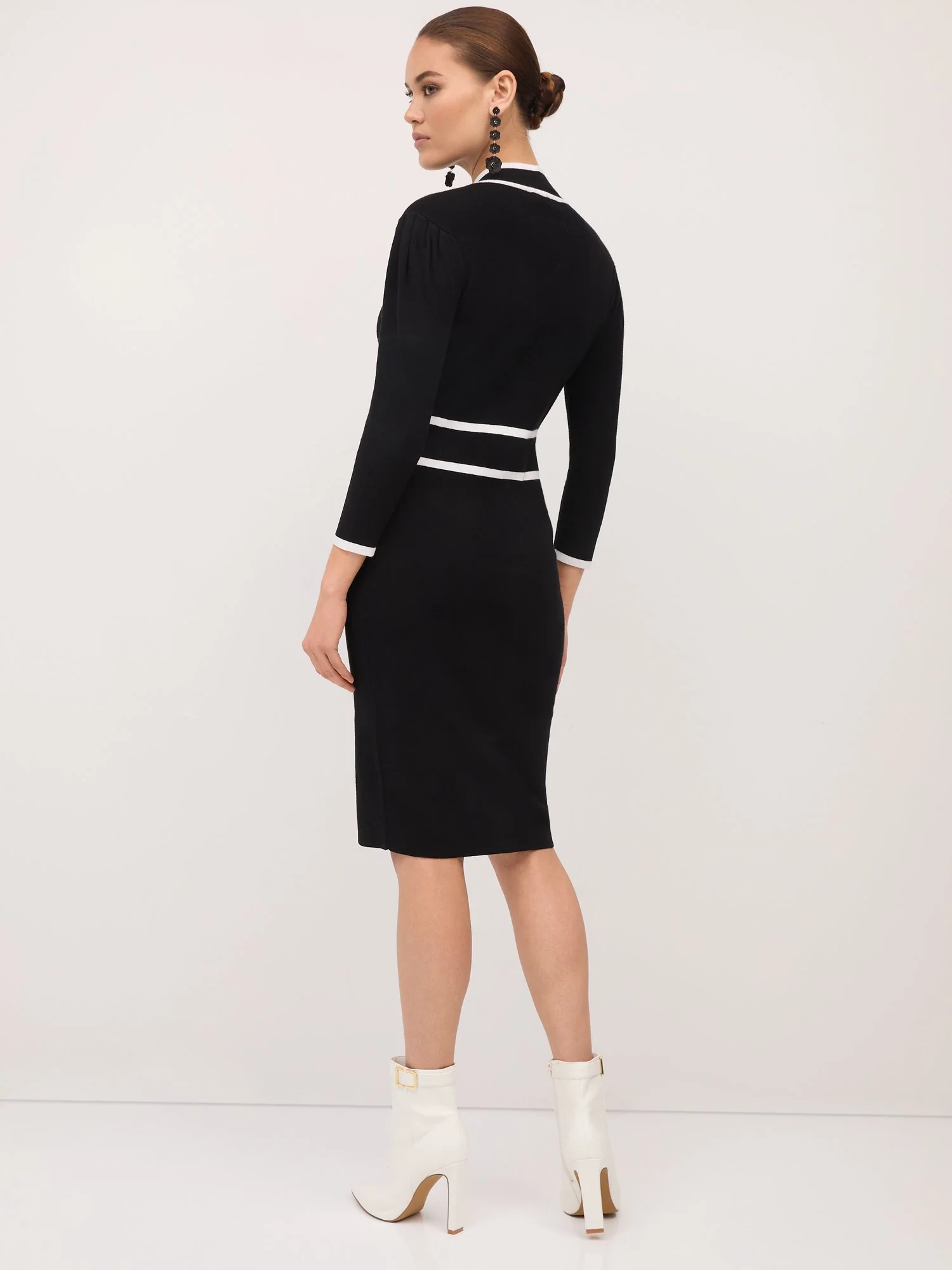 Piped Bow-Neck Sweater Dress - Image 3