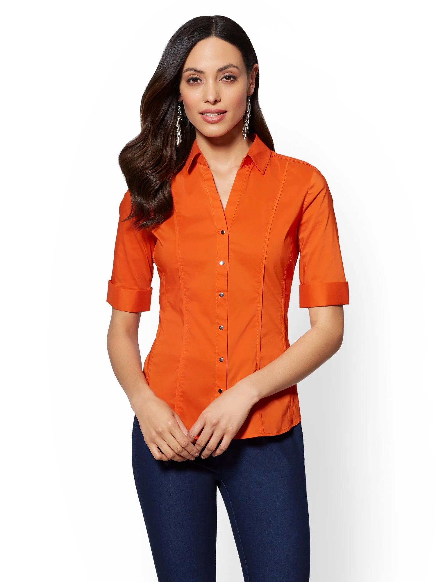 Piped Elbow Sleeve Madison Stretch Shirt - 7th Avenue - Image 29