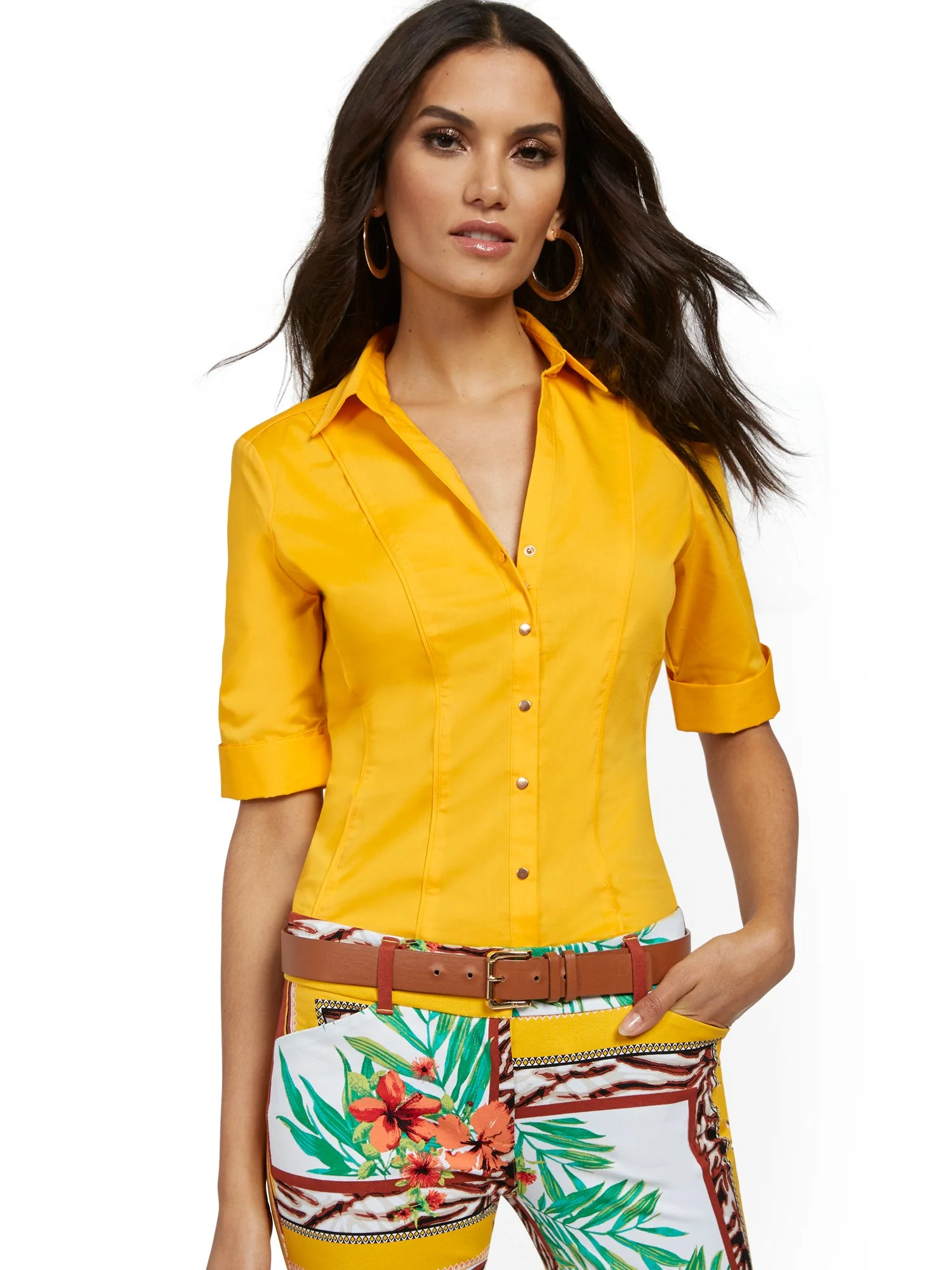 Piped Madison Stretch Shirt - Secret Snap - 7th Avenue