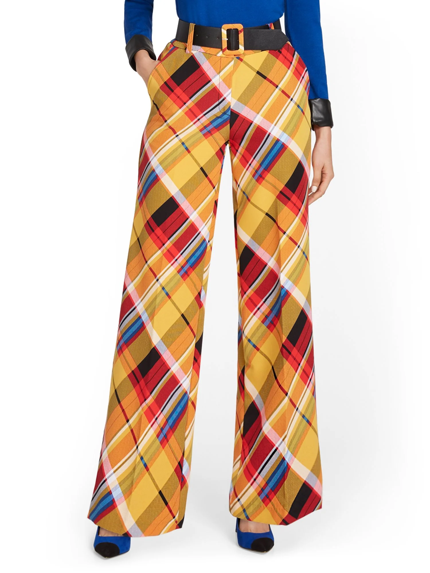 Plaid Belted Wide-Leg Pant