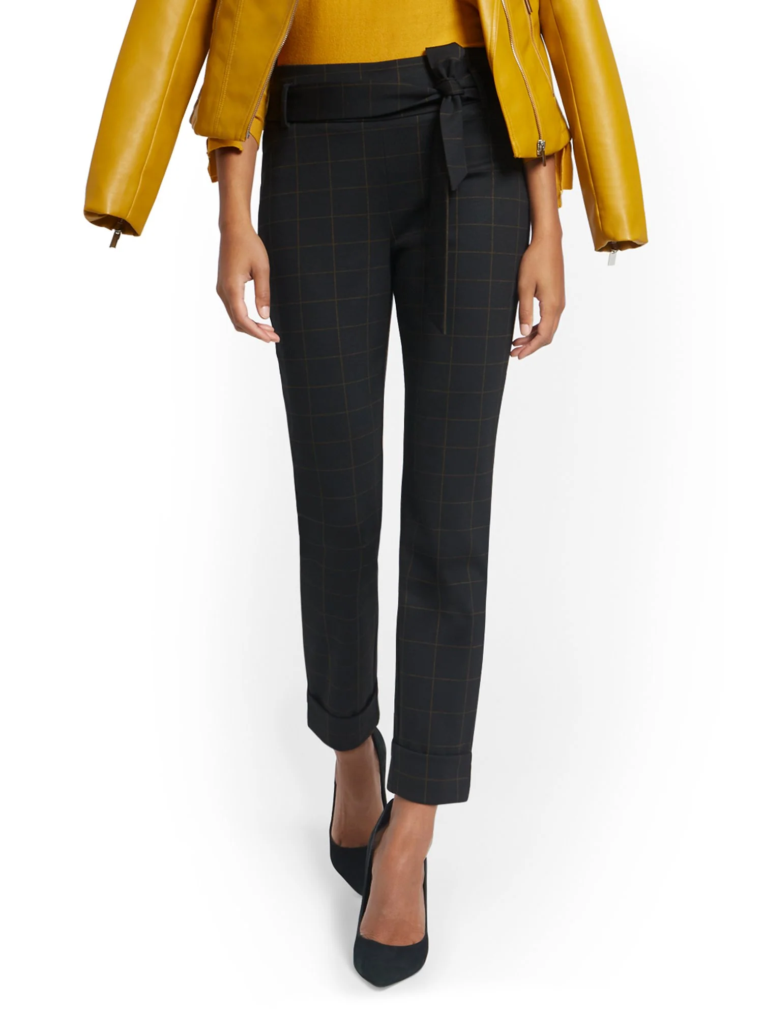 Plaid Bow-Accent Pull-On Ankle Pant - Superflex