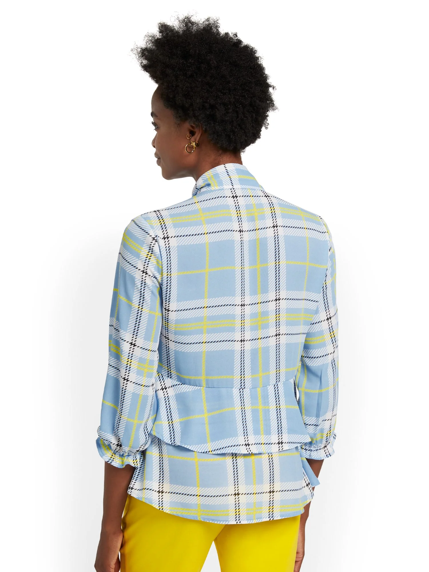 Plaid Bow-Front Babydoll Blouse - Image 2