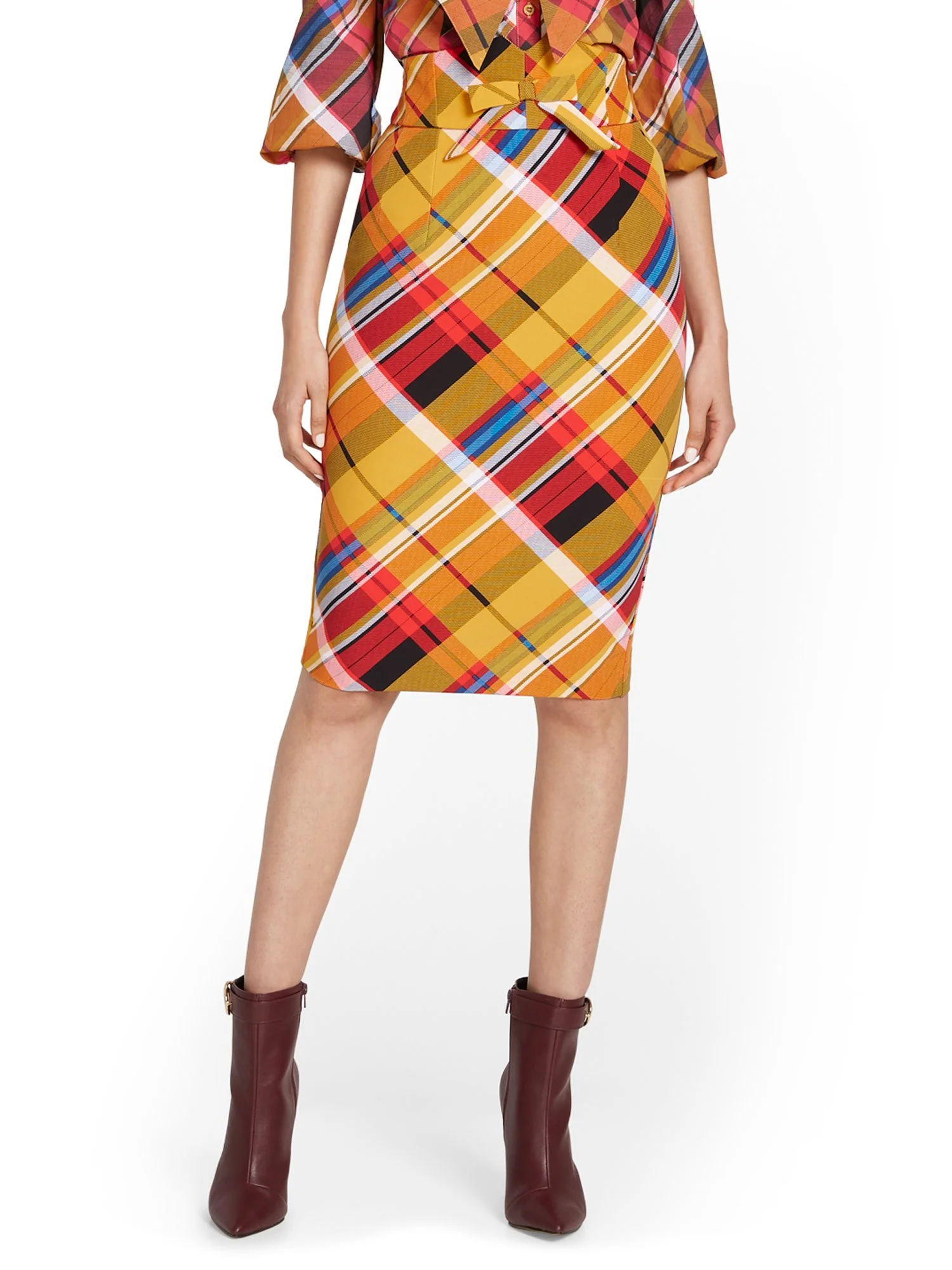 Plaid Bow-Front Pencil Skirt - Image 2
