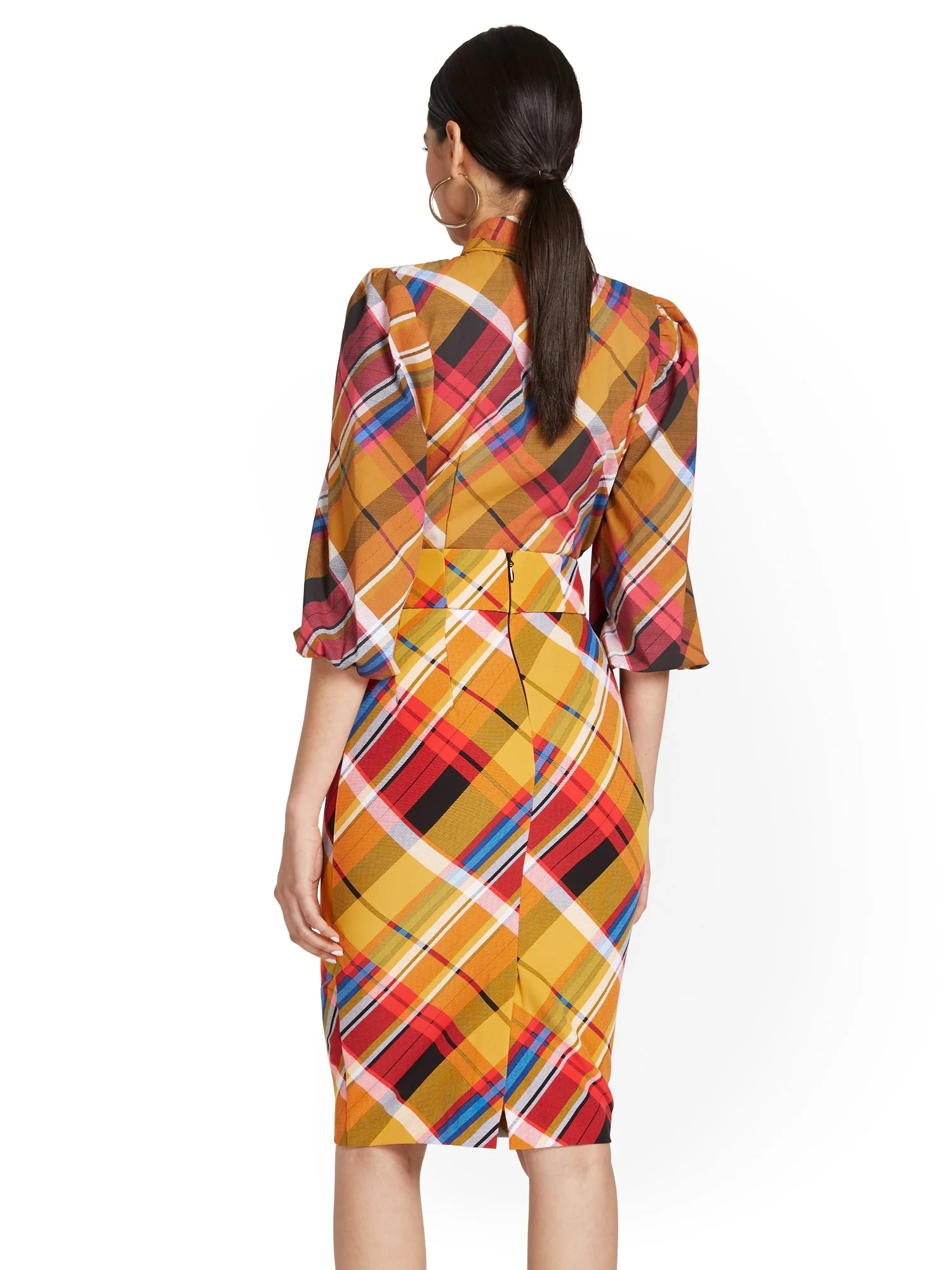 Plaid Bow-Front Pencil Skirt - Image 3