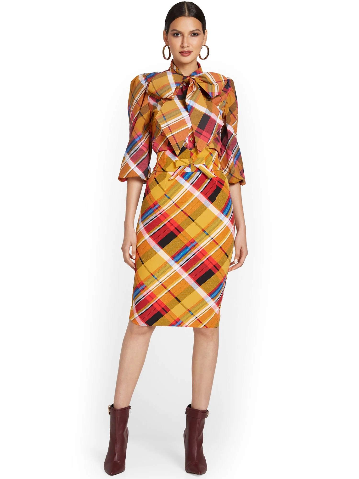 Plaid Bow-Front Pencil Skirt - Image 4