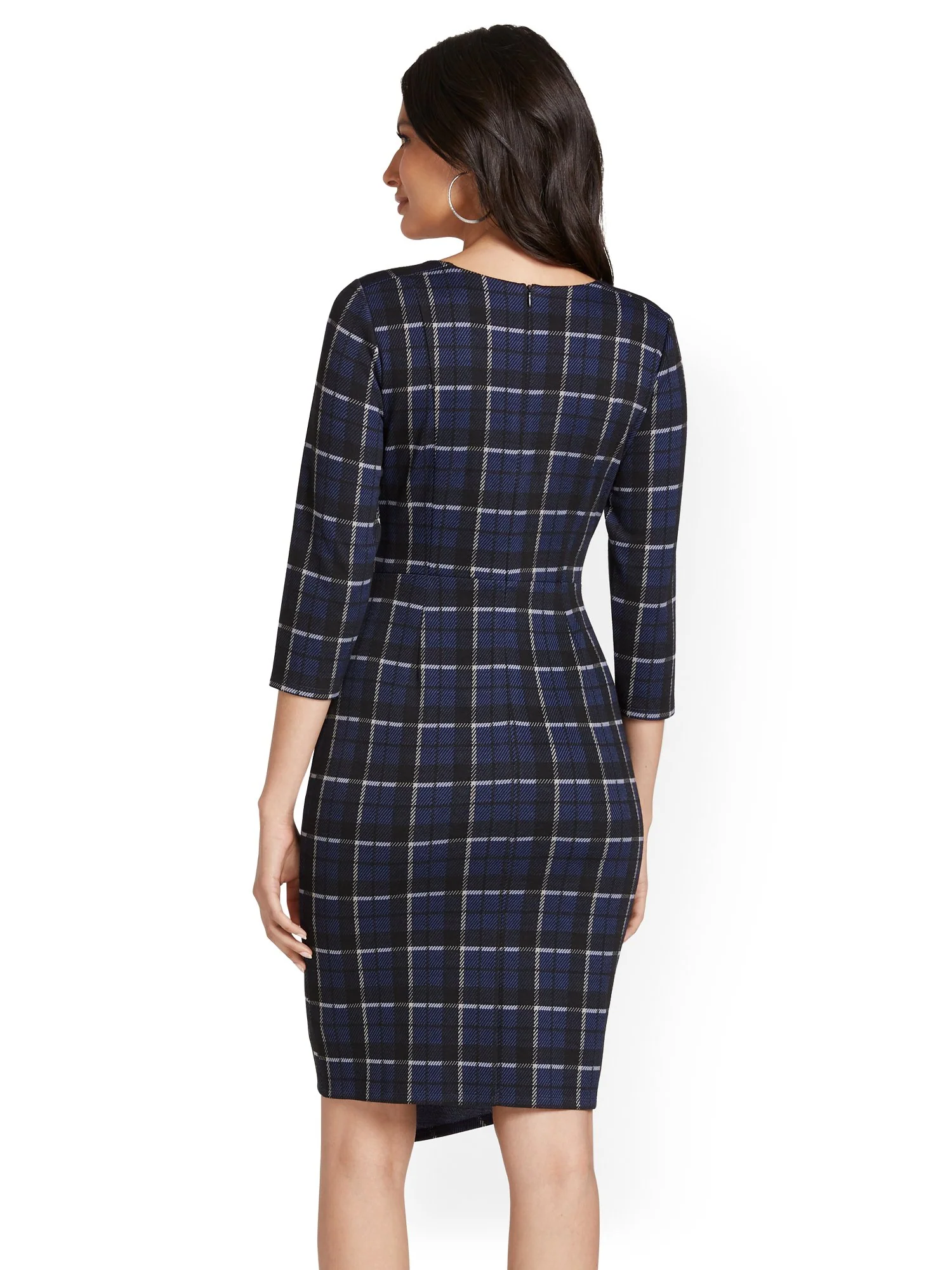 Plaid Button-Detail Sheath Dress - Image 3