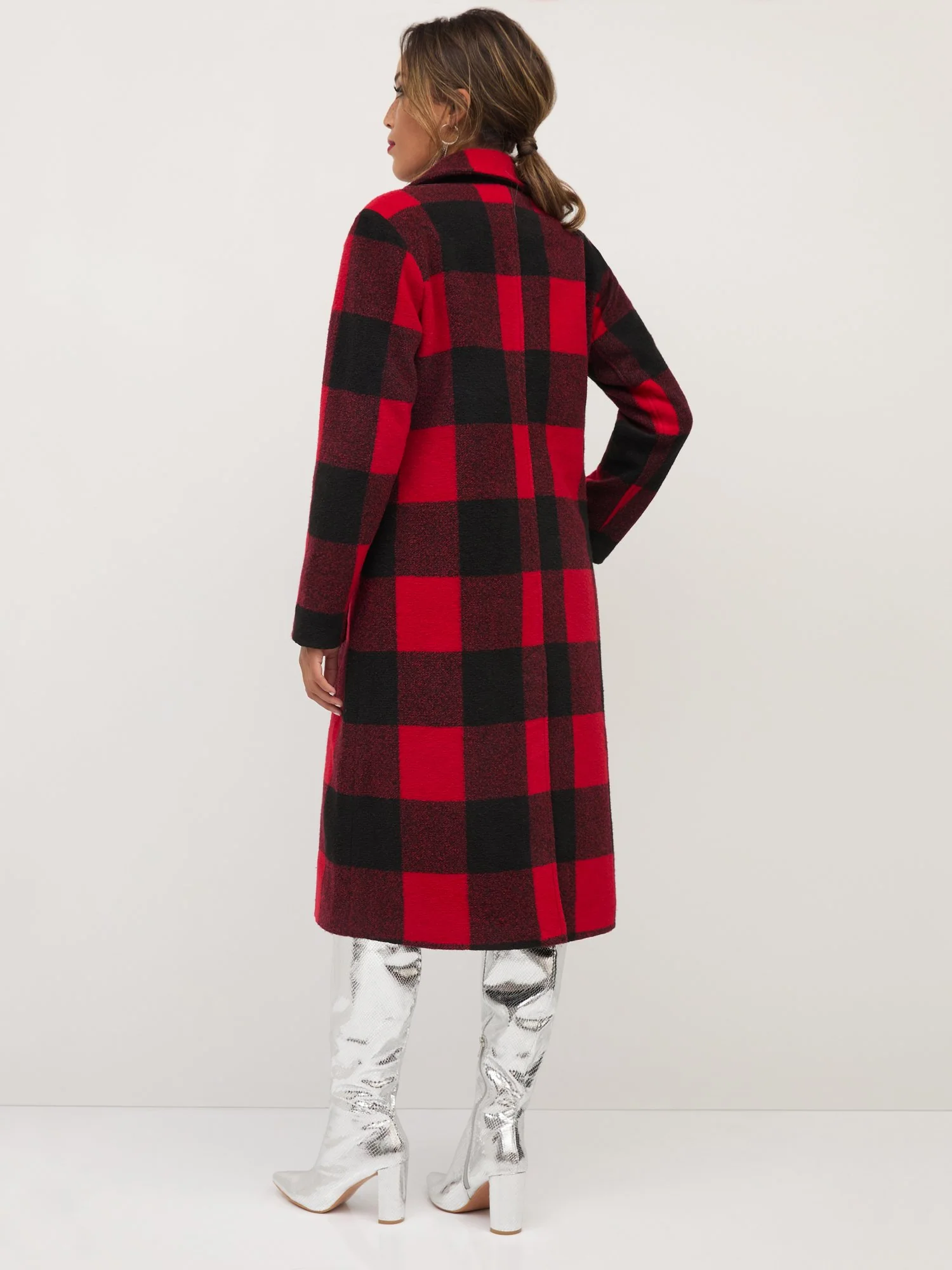 Plaid Button-Front Trench Coat - Image 3